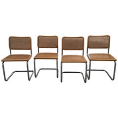 Italian Marcel Breuer Cane and Wicker Chrome "Cesca" Chairs from 1970s