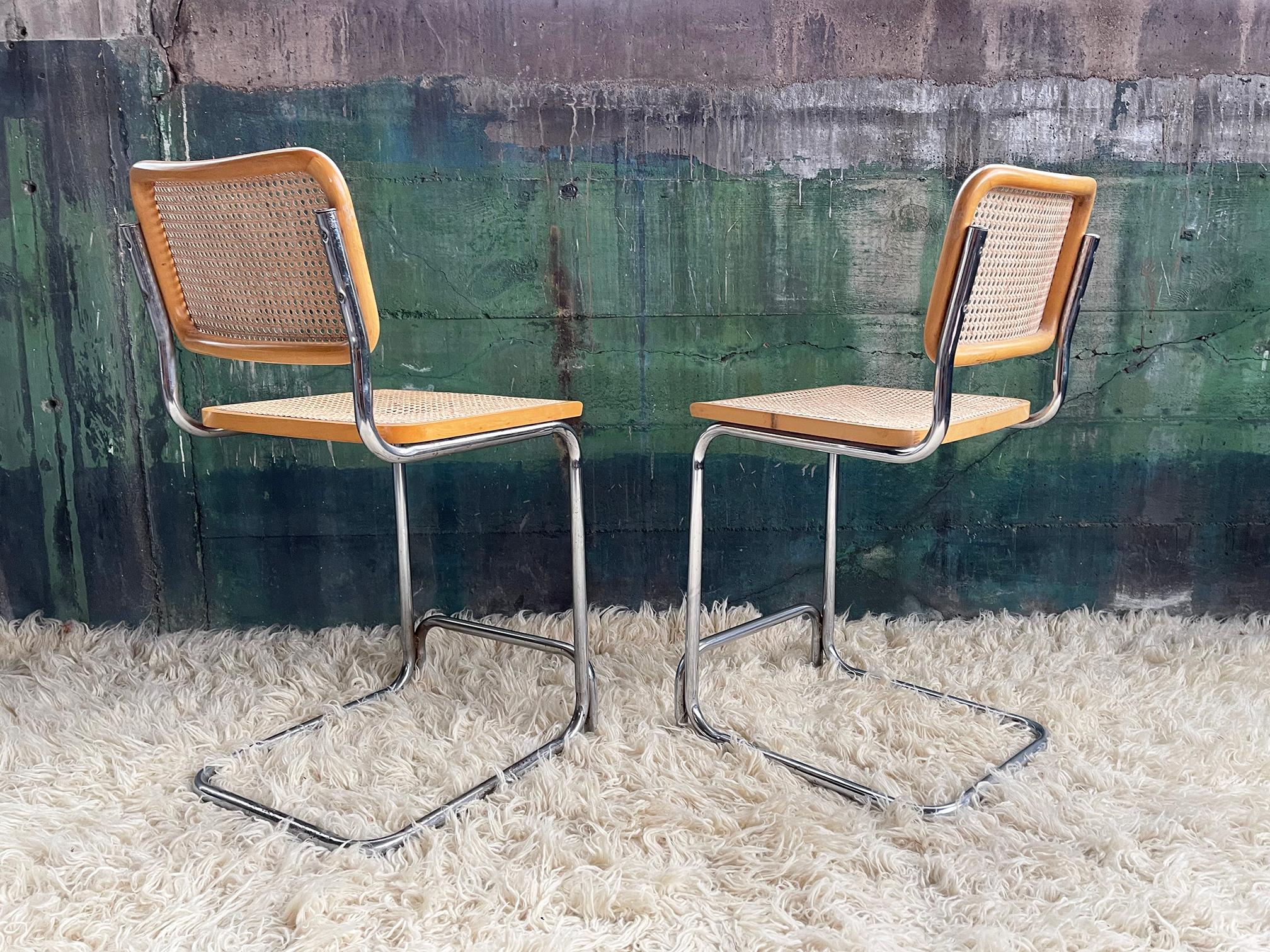 Italian Marcel Breuer Cesca Bar Stools  - PAIR In Good Condition For Sale In Madison, WI