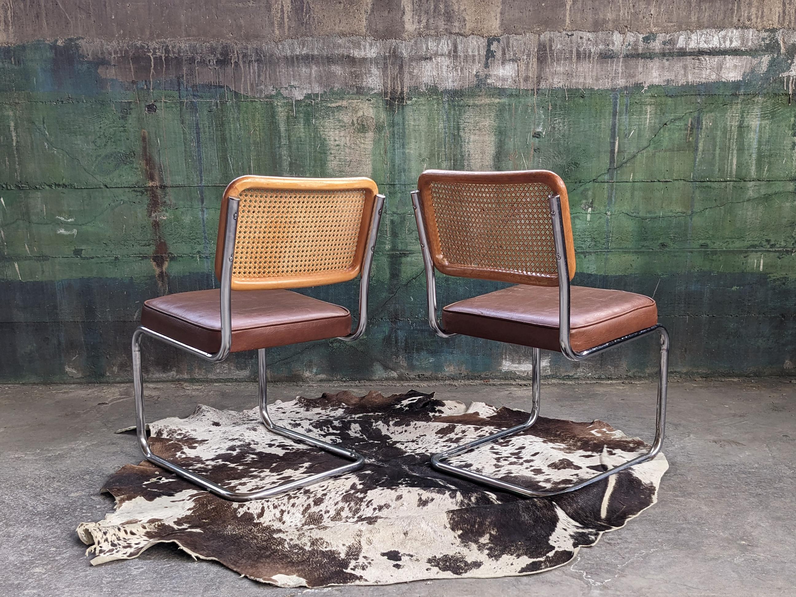Faux Leather Italian Marcel Breuer Cesca Chairs - Set of 6 For Sale