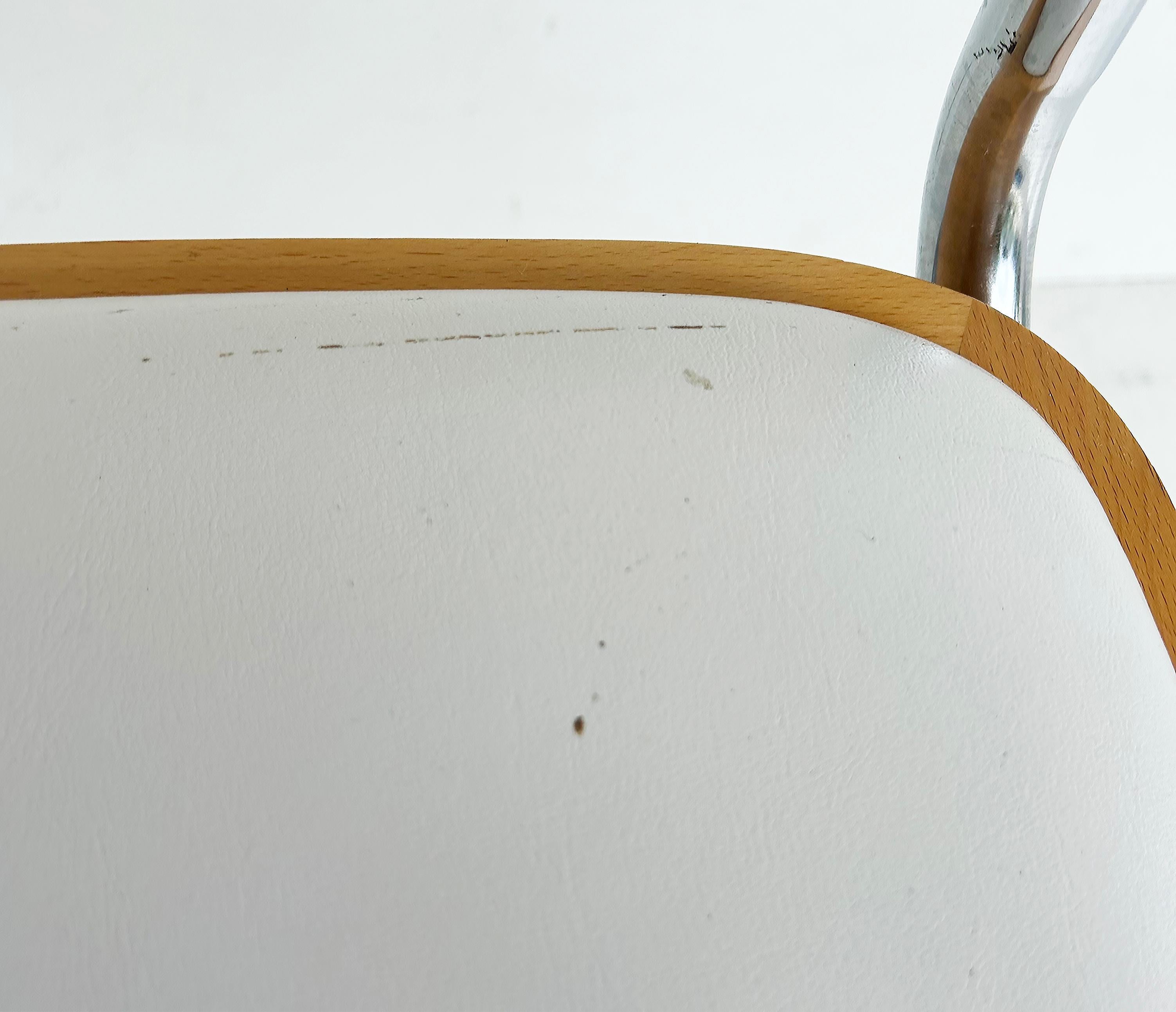 Juego de 6 sillas de comedor italianas Cesca de Marcel Breuer en cromo, madera y cuero en venta 5