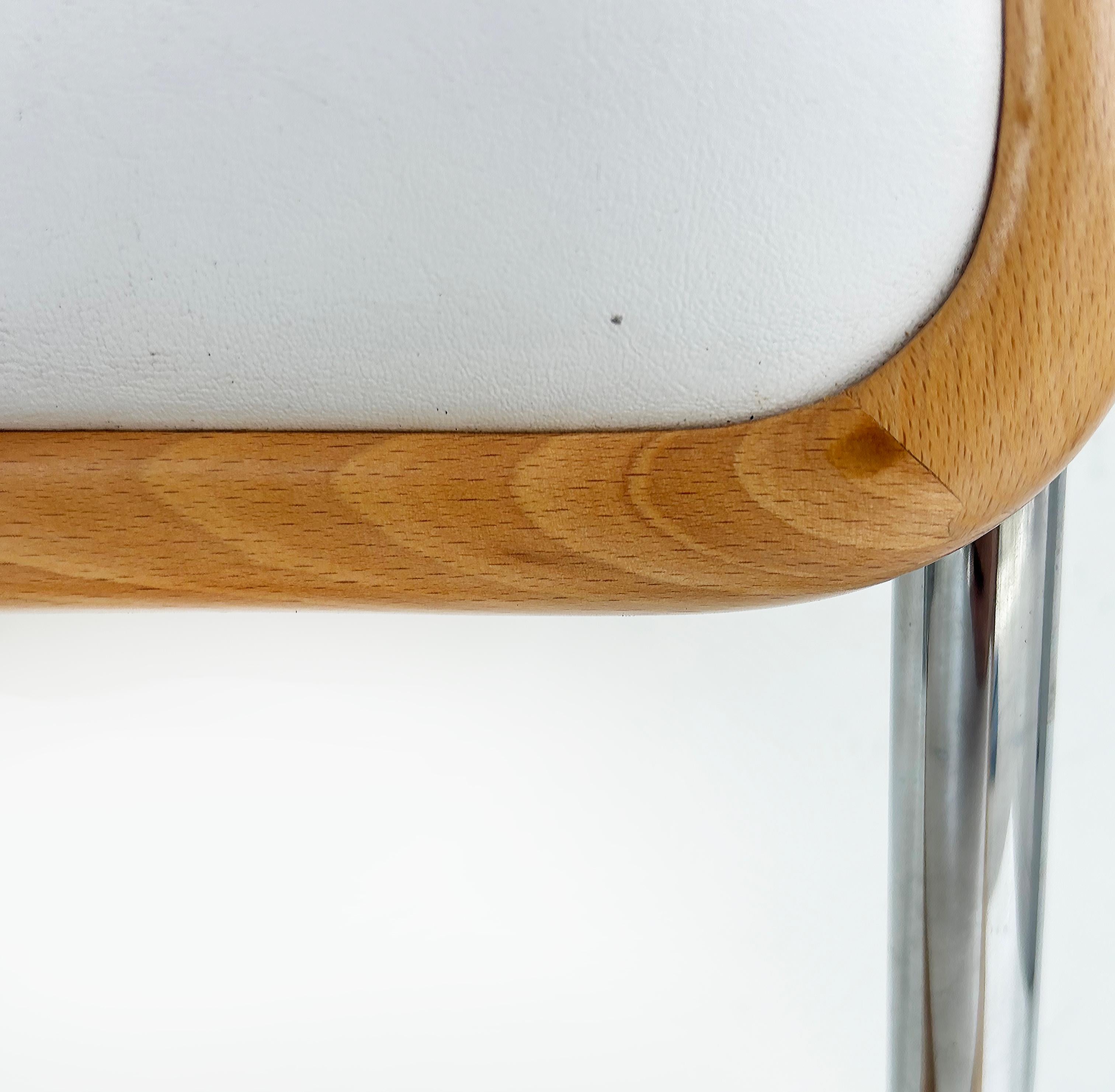 Juego de 6 sillas de comedor italianas Cesca de Marcel Breuer en cromo, madera y cuero en venta 7