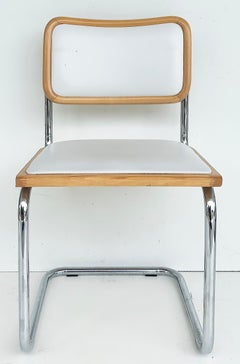 Italian Marcel Breuer Cesca Dining Chairs Set of 6 in Chrome, Wood and Leather