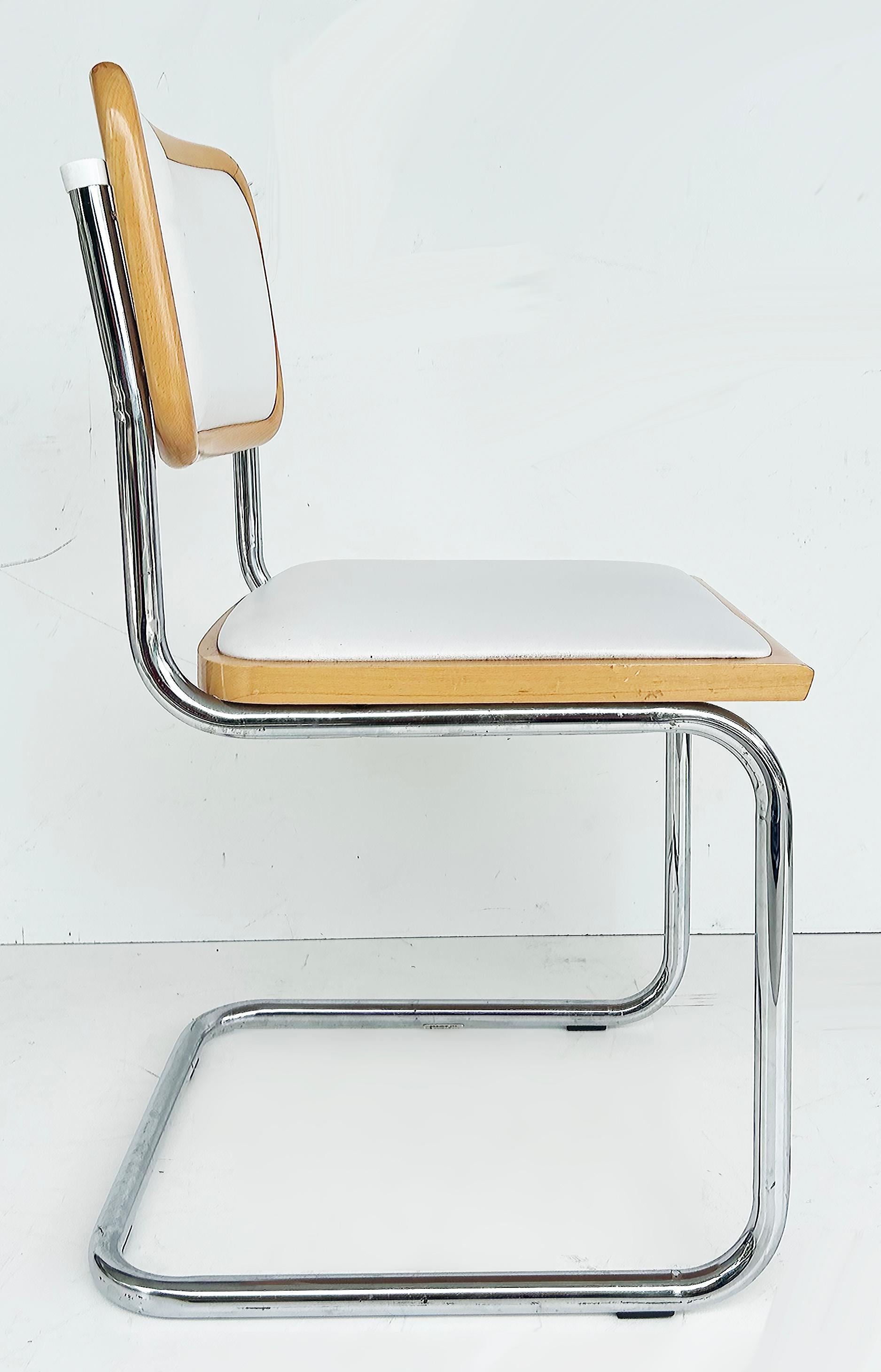 Juego de 6 sillas de comedor italianas Cesca de Marcel Breuer en cromo, madera y cuero Italiano en venta