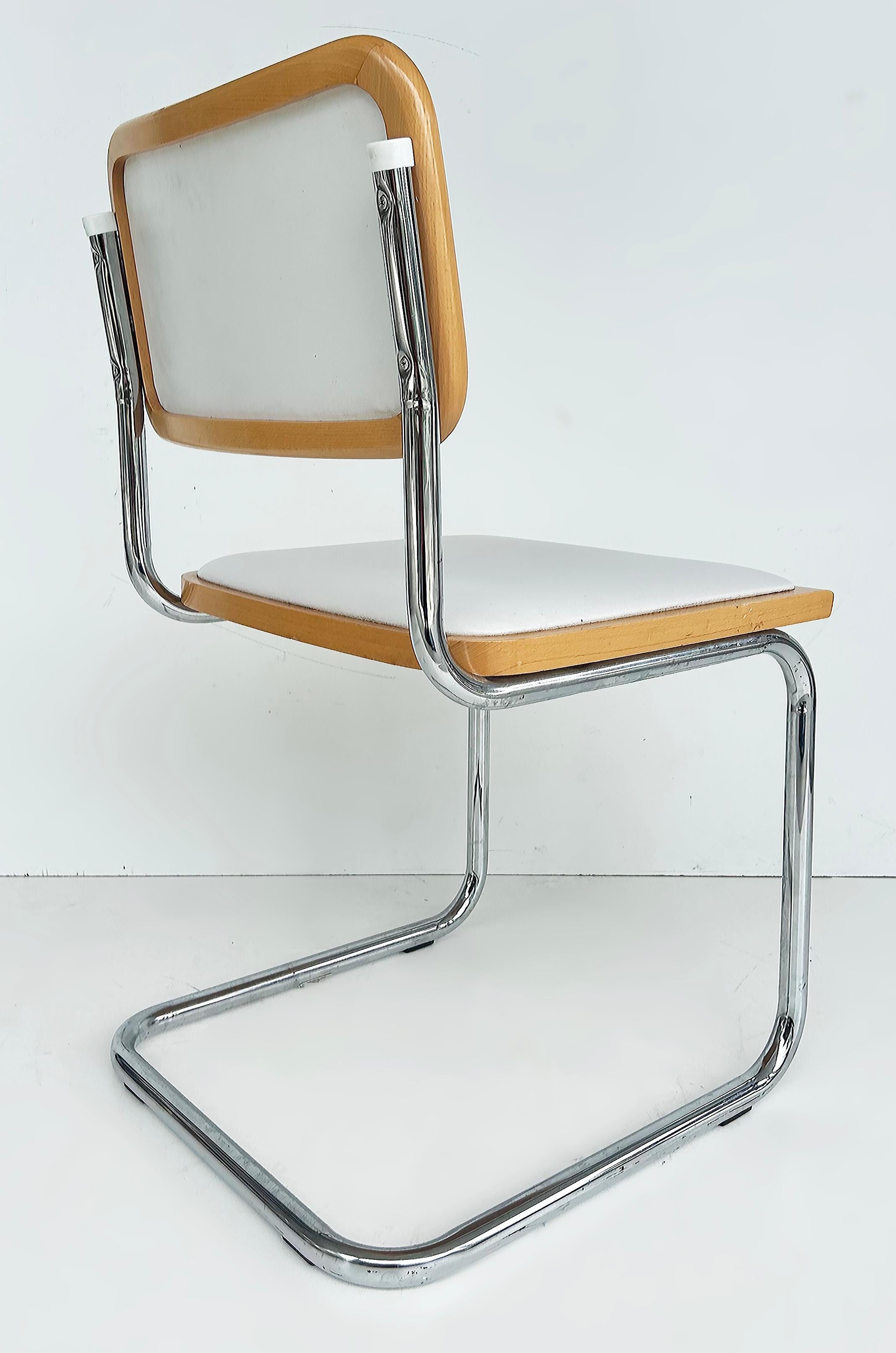 Juego de 6 sillas de comedor italianas Cesca de Marcel Breuer en cromo, madera y cuero en Bueno estado para la venta en Miami, FL