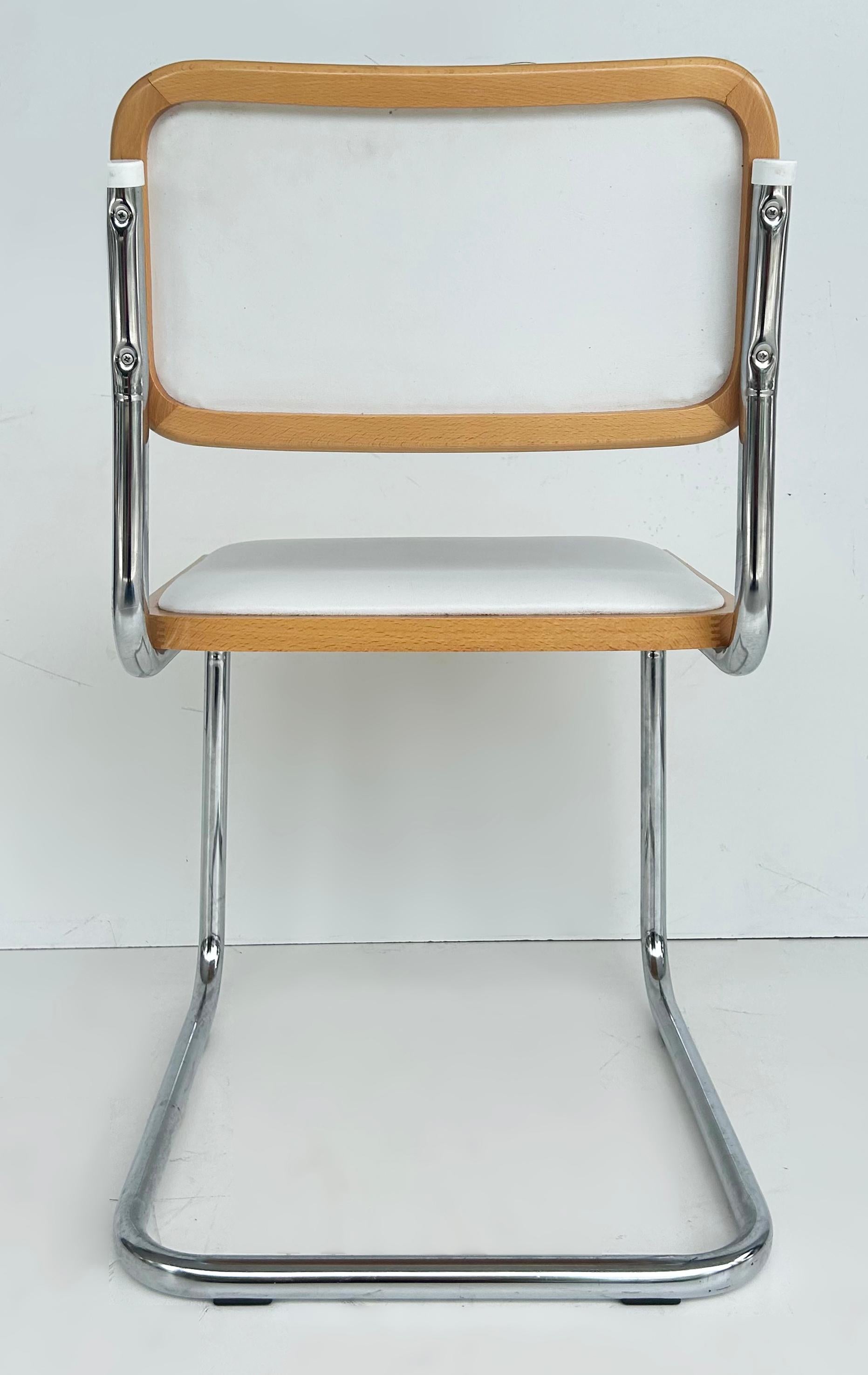 Juego de 6 sillas de comedor italianas Cesca de Marcel Breuer en cromo, madera y cuero siglo XX en venta