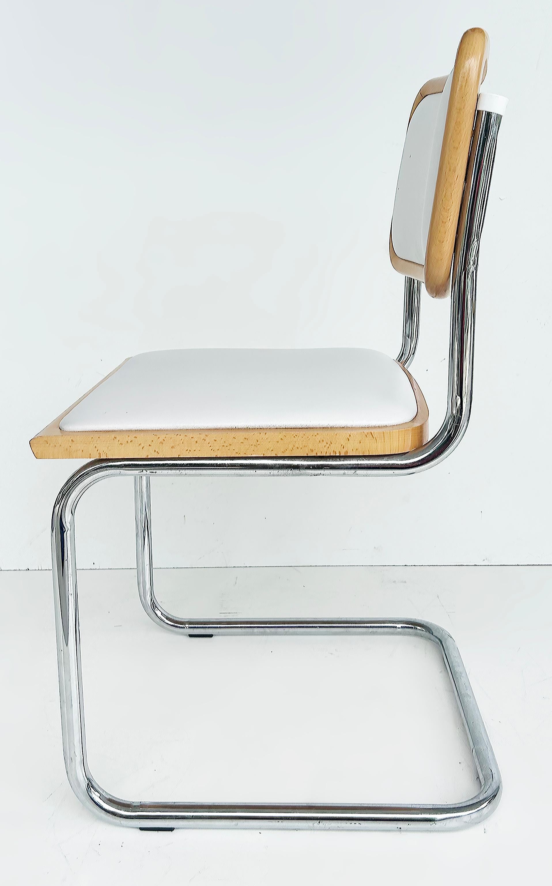 Juego de 6 sillas de comedor italianas Cesca de Marcel Breuer en cromo, madera y cuero Cuero en venta