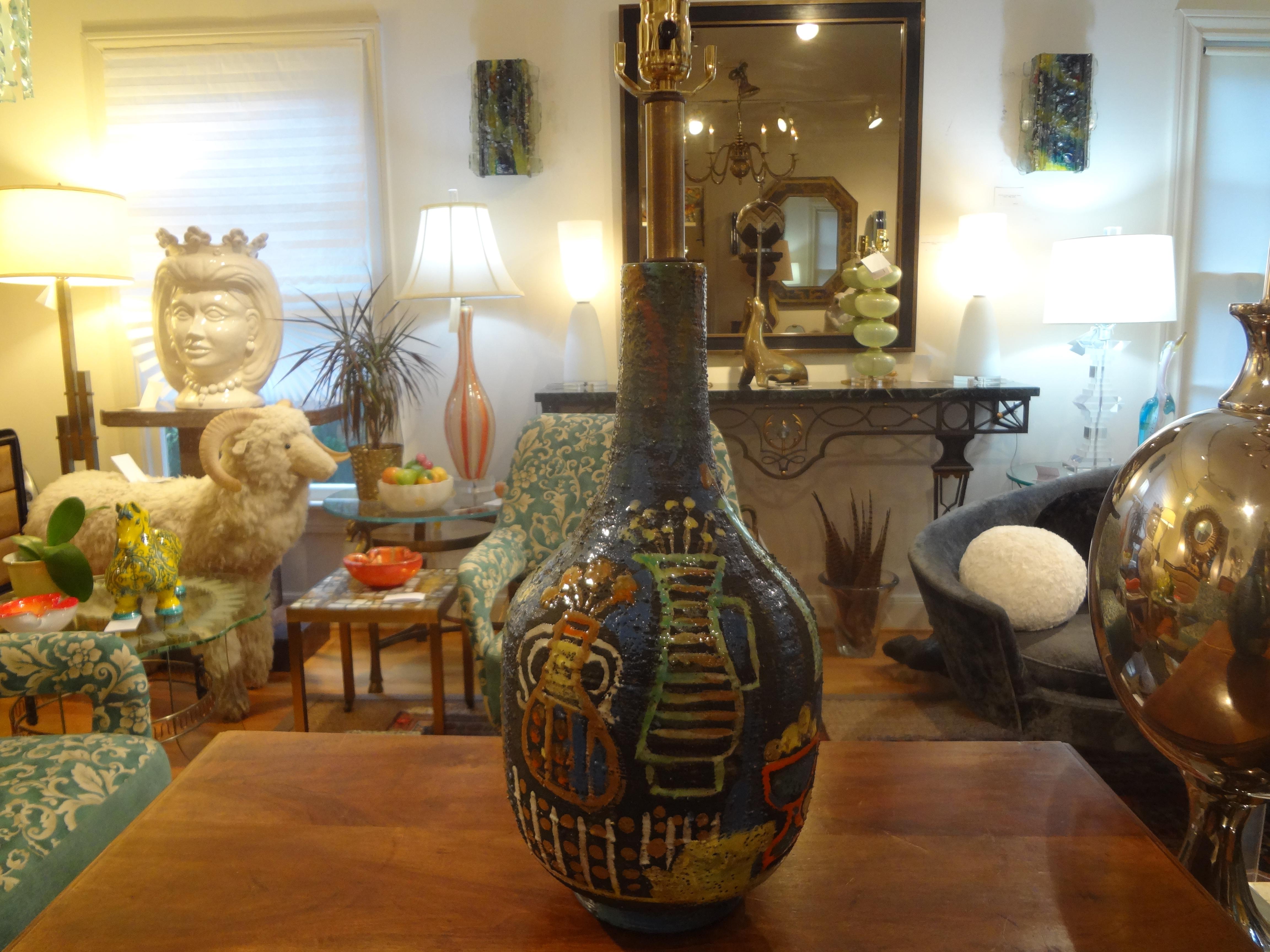 Italian Marcello Fantoni Attributed Glazed Ceramic Lamp 1