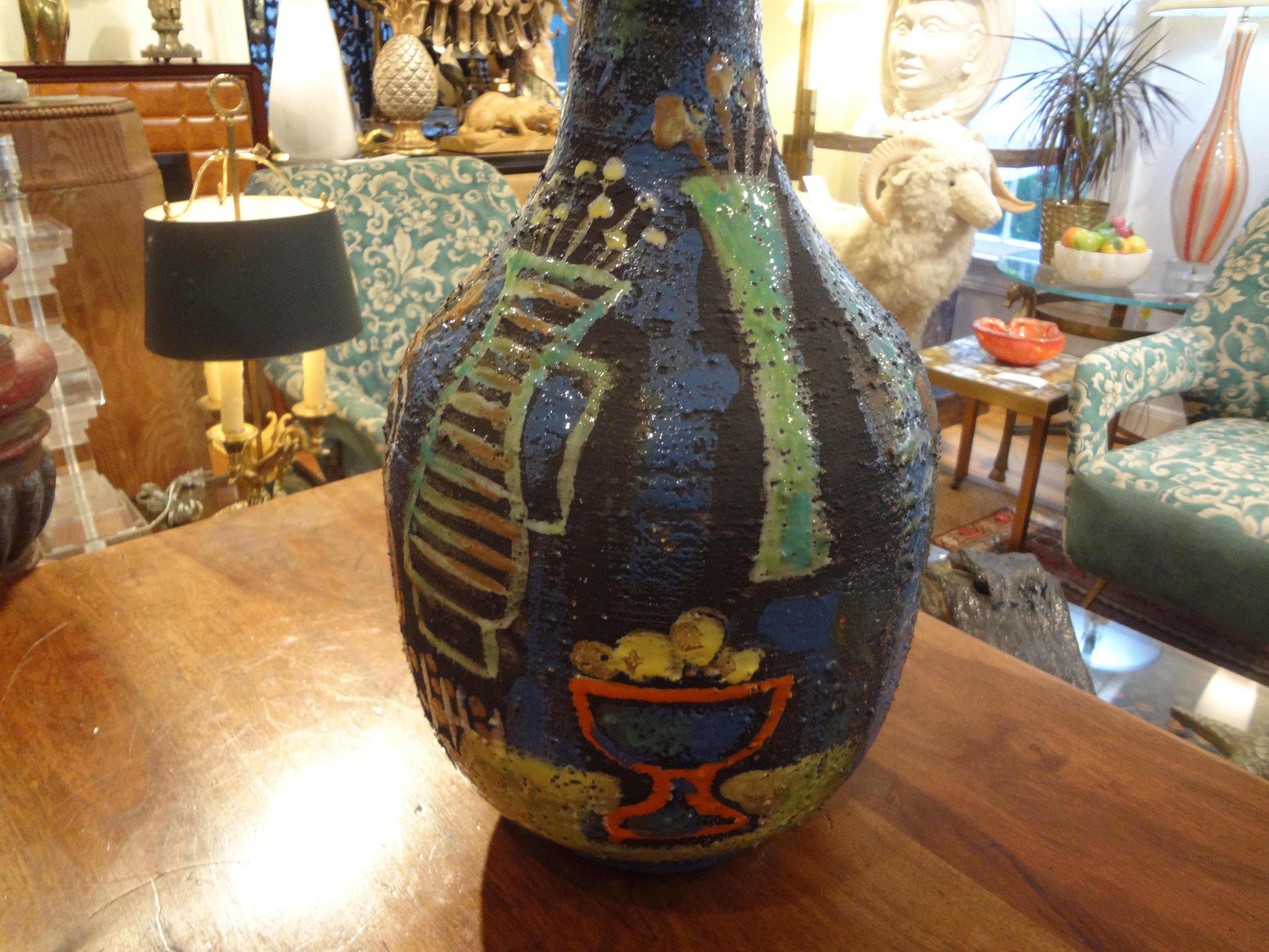 Italian Marcello Fantoni Attributed Glazed Ceramic Lamp In Good Condition In Houston, TX