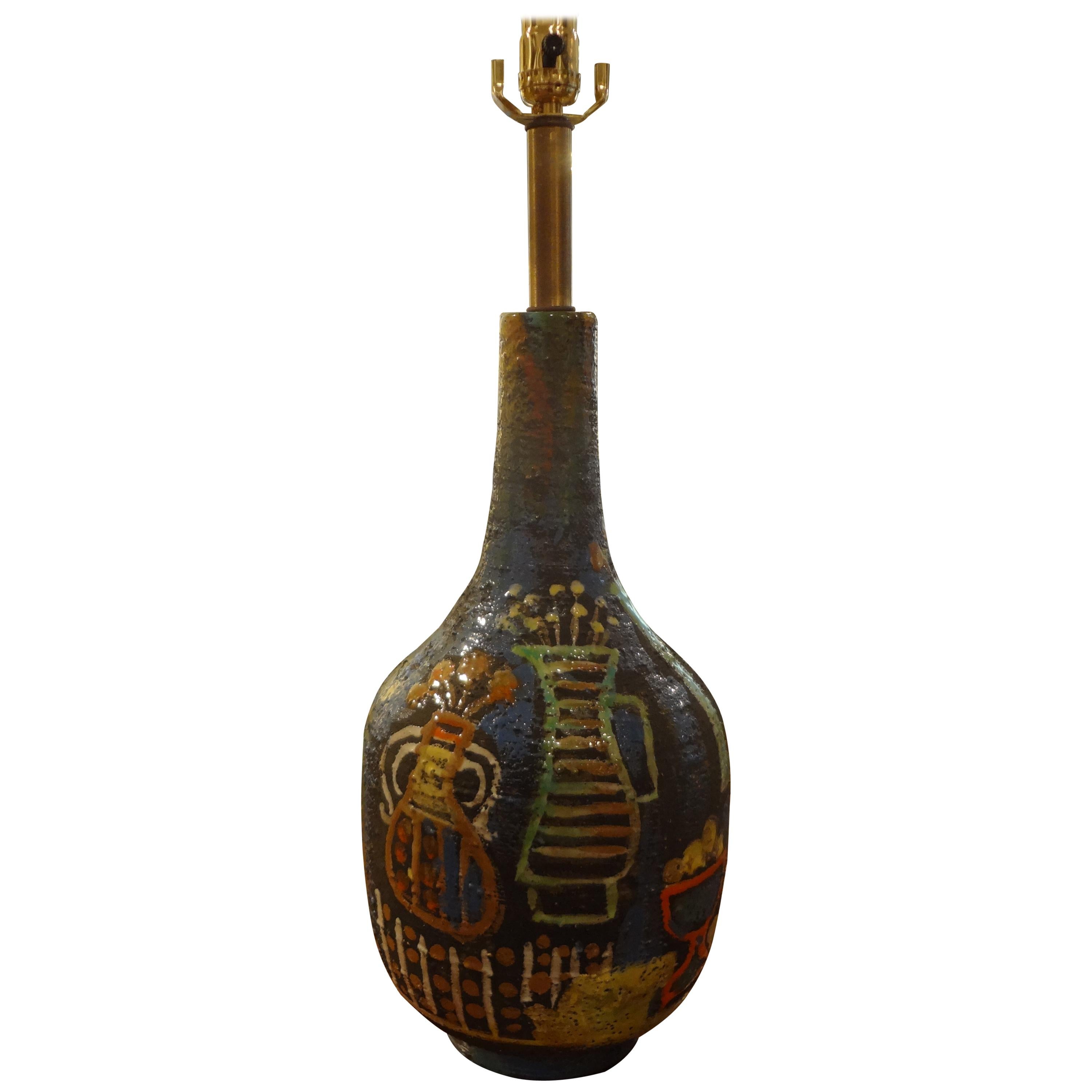 Italian Marcello Fantoni Attributed Glazed Ceramic Lamp 3