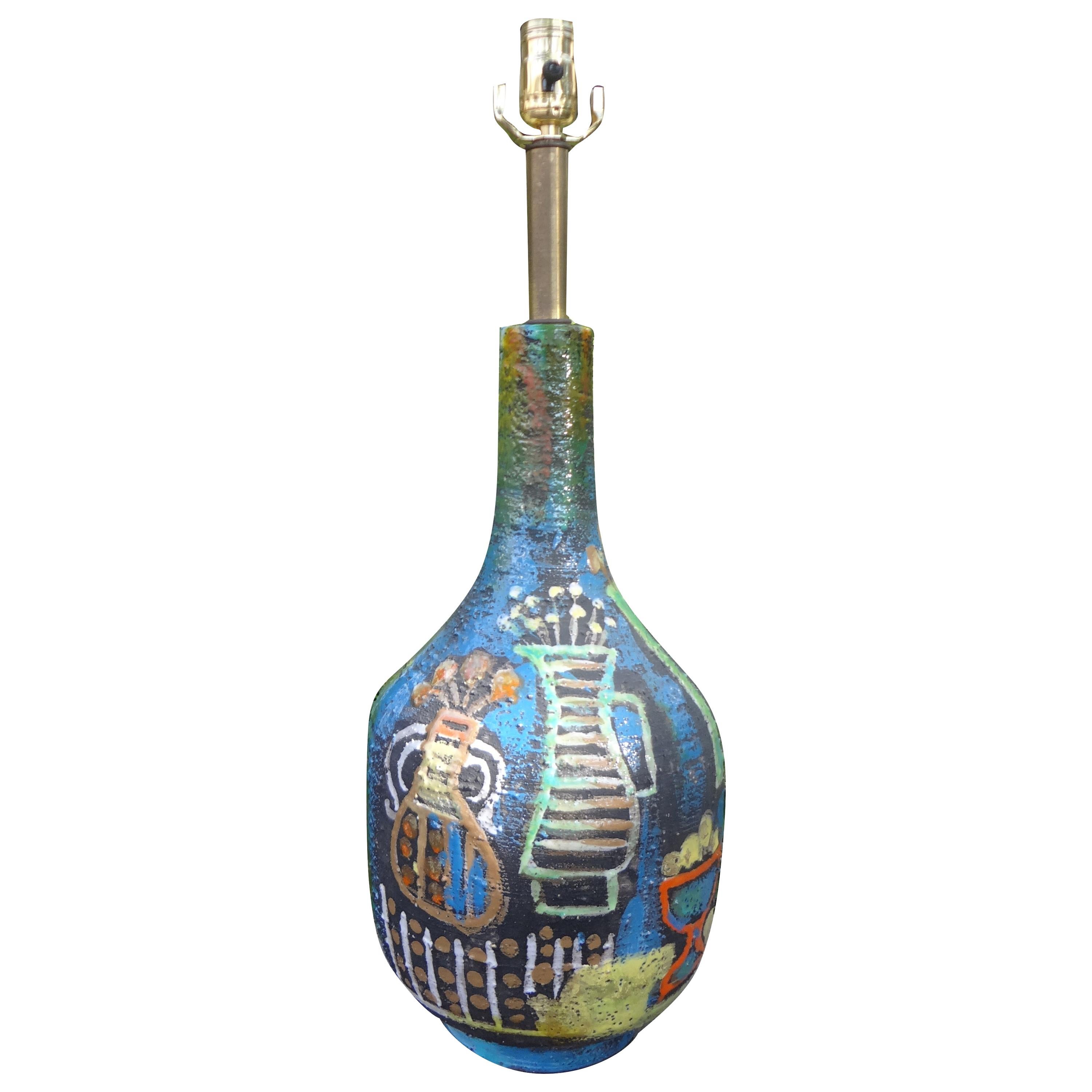 Italian Marcello Fantoni Attributed Glazed Ceramic Lamp