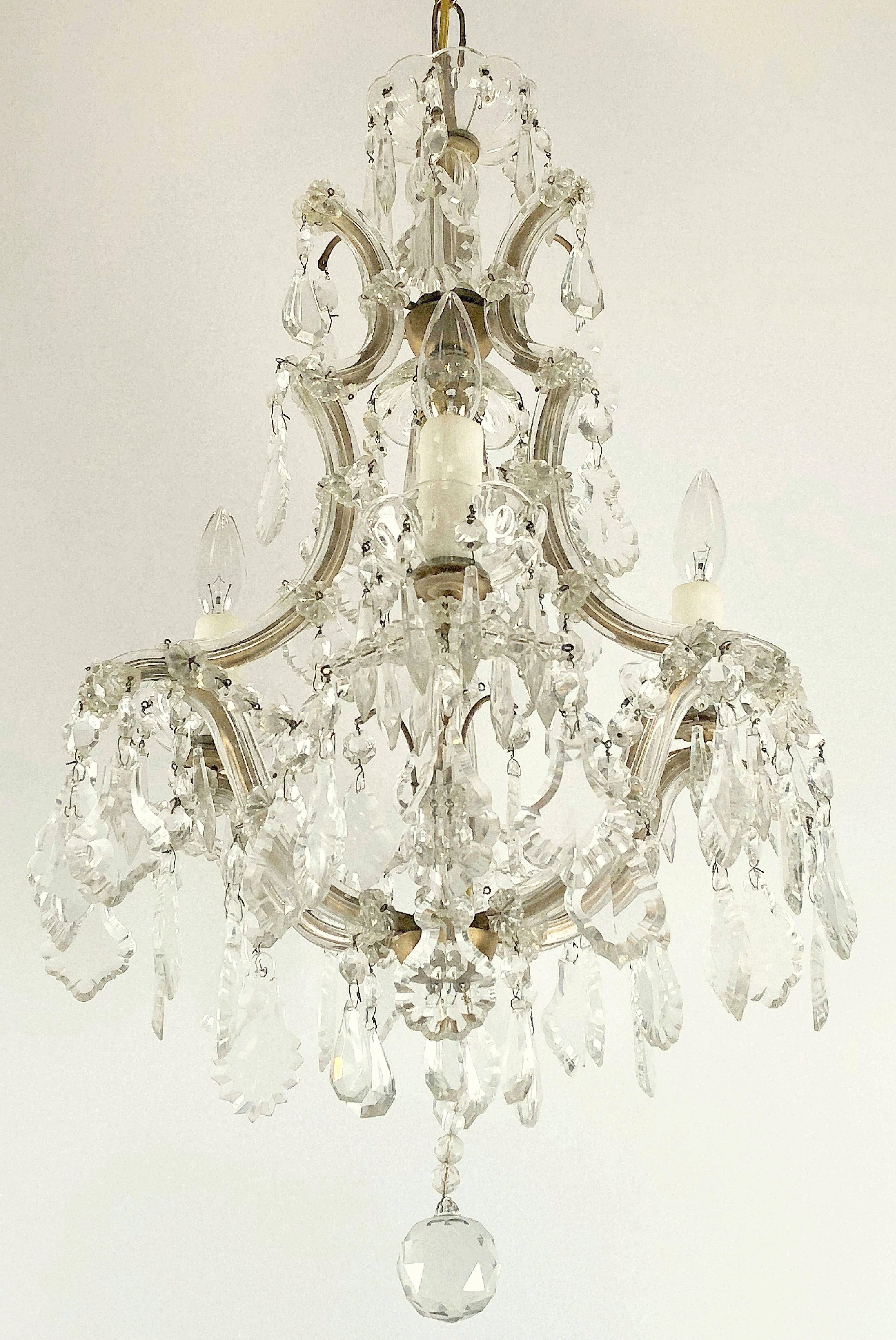 Italian Maria Theresa Four-Light Crystal Drop Chandelier from Italy