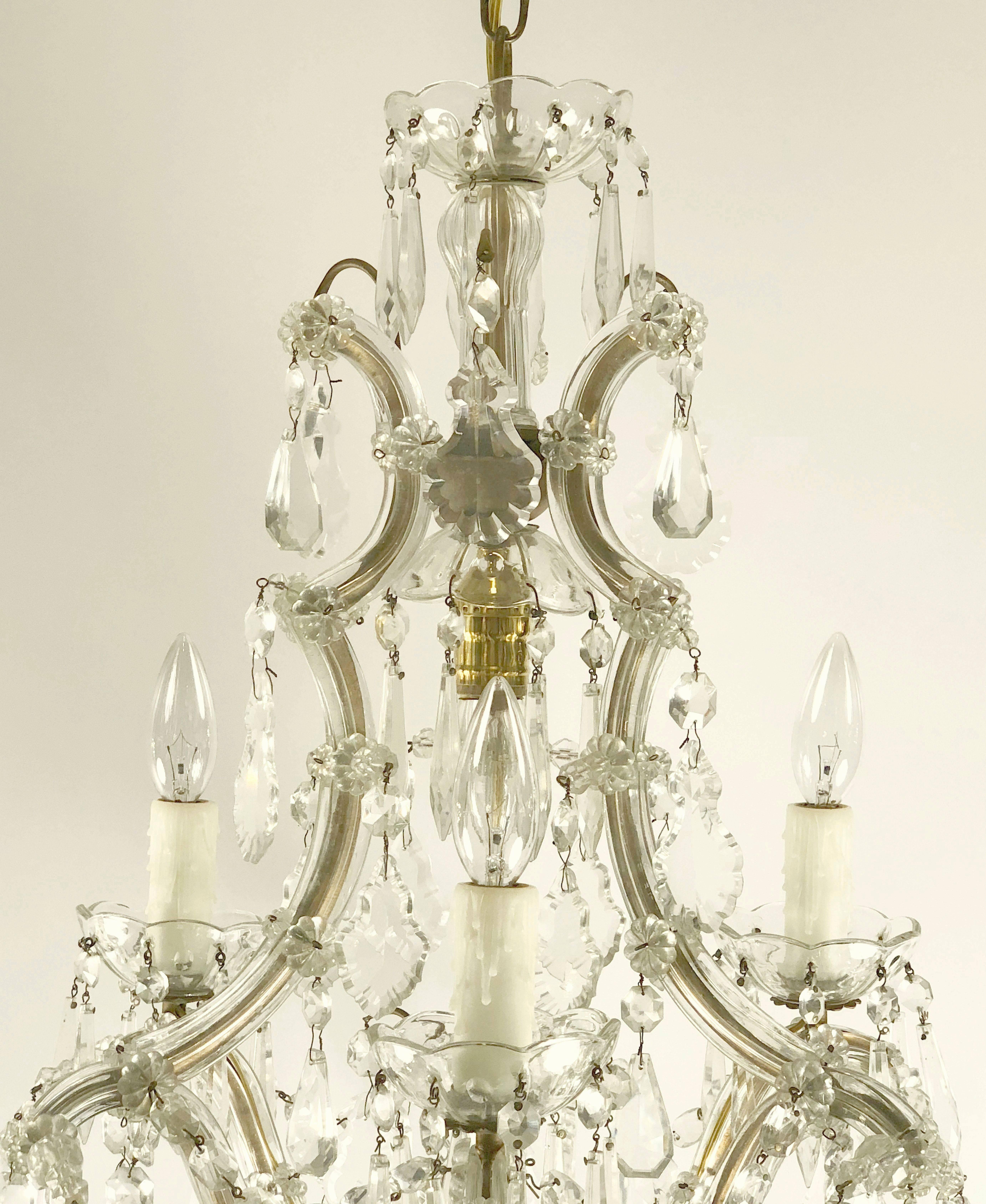 Faceted Maria Theresa Four-Light Crystal Drop Chandelier from Italy