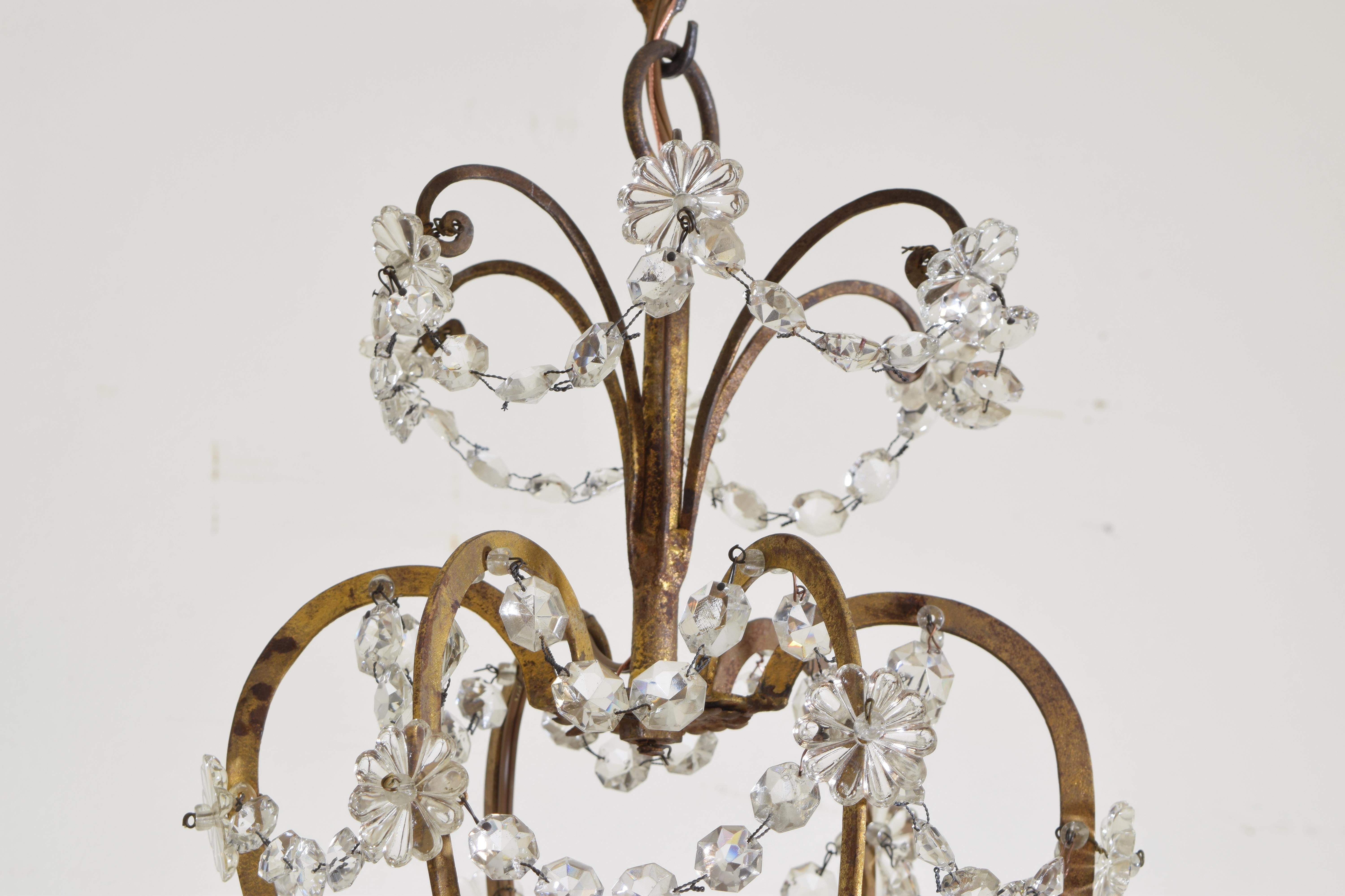 Italian Maria Theresa Style Gilt Iron and Glass 6-Arm Chandelier, UL 2