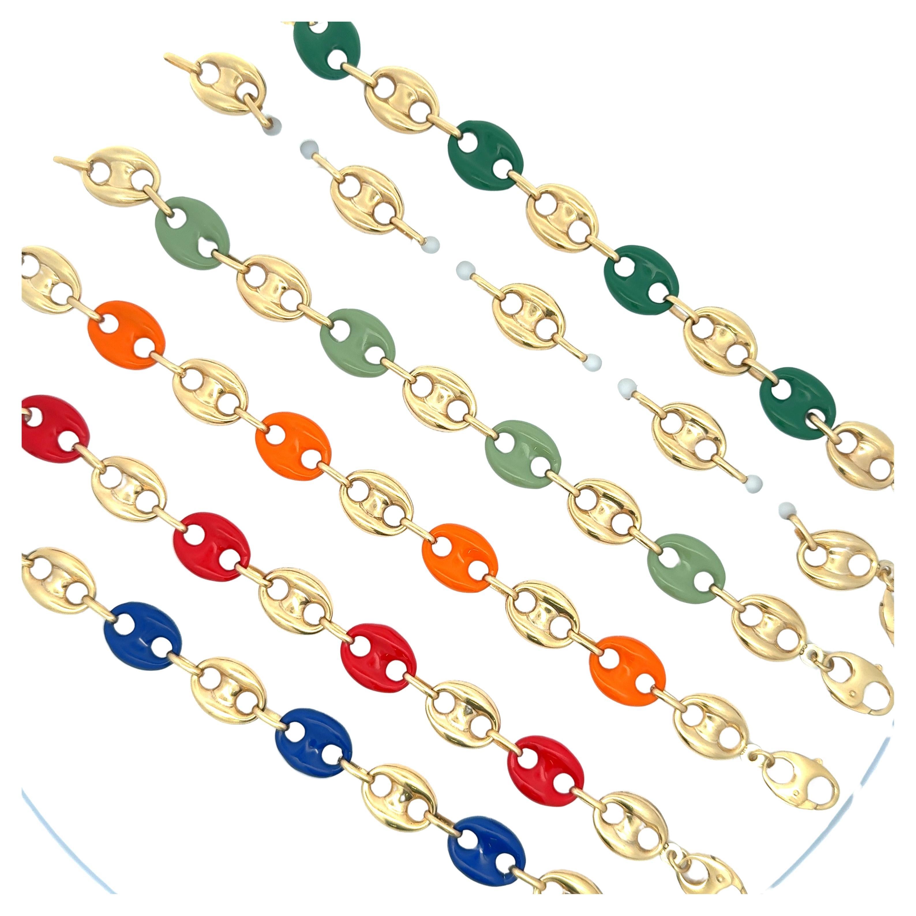 Italian Mariner Alternating 14 Karat Yellow Gold Enamel Link Bracelet  For Sale