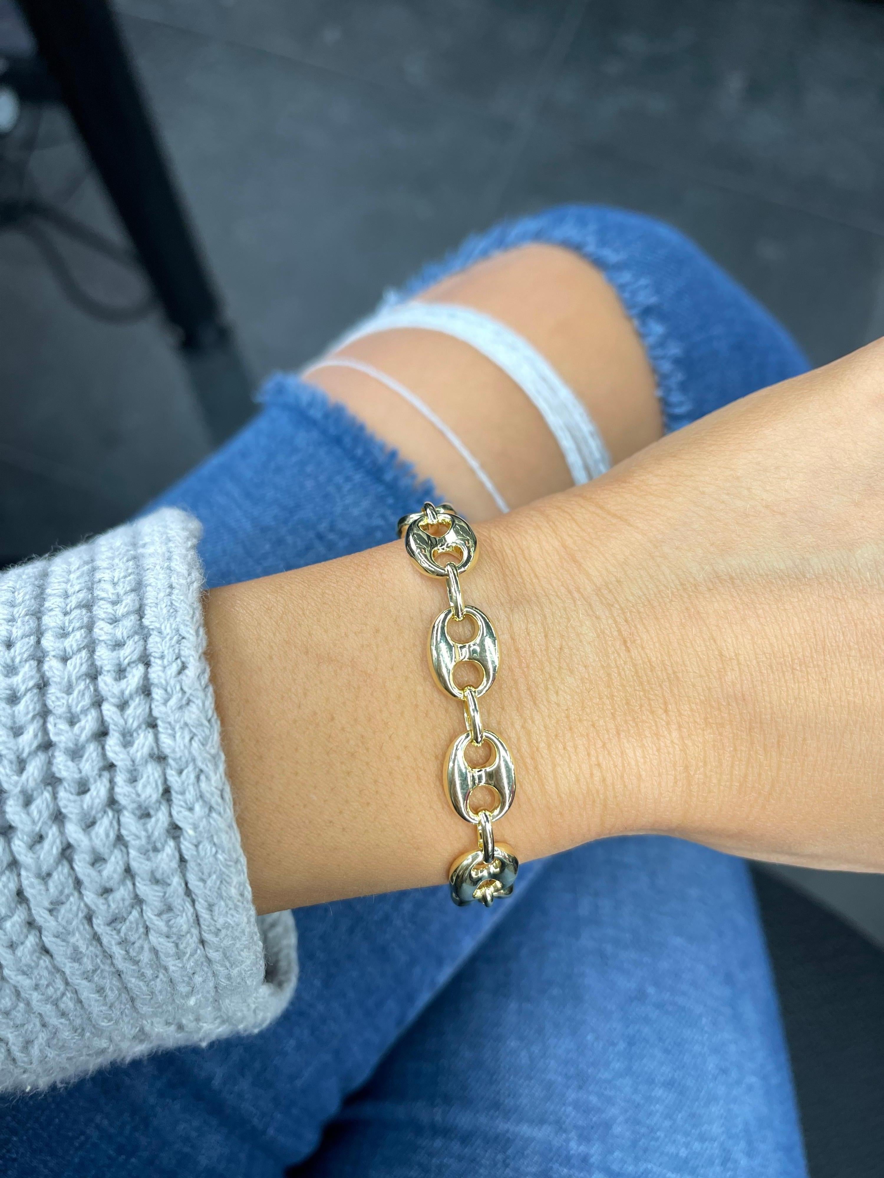 Italienisch  14 Karat Gelbgold Mariner-Gliederarmband 11,3 Gramm (Zeitgenössisch) im Angebot