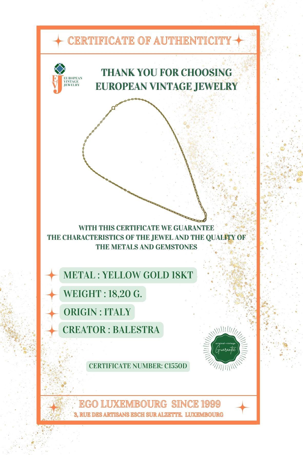 Italian Mariner Link Chain Yellow Gold by Balestra For Sale 3