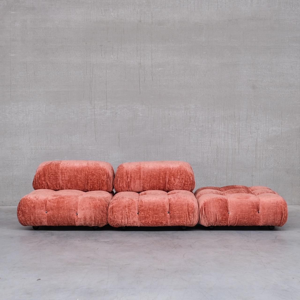 A modular sofa by Mario Bellini for C&B Italia. 

Italy, c1970s. 

Two pieces with a back rest, one pouf or flexible module. 

The modules can be re-arranged in different arrangements. 

Good condition to the upholstery. Ready to go.