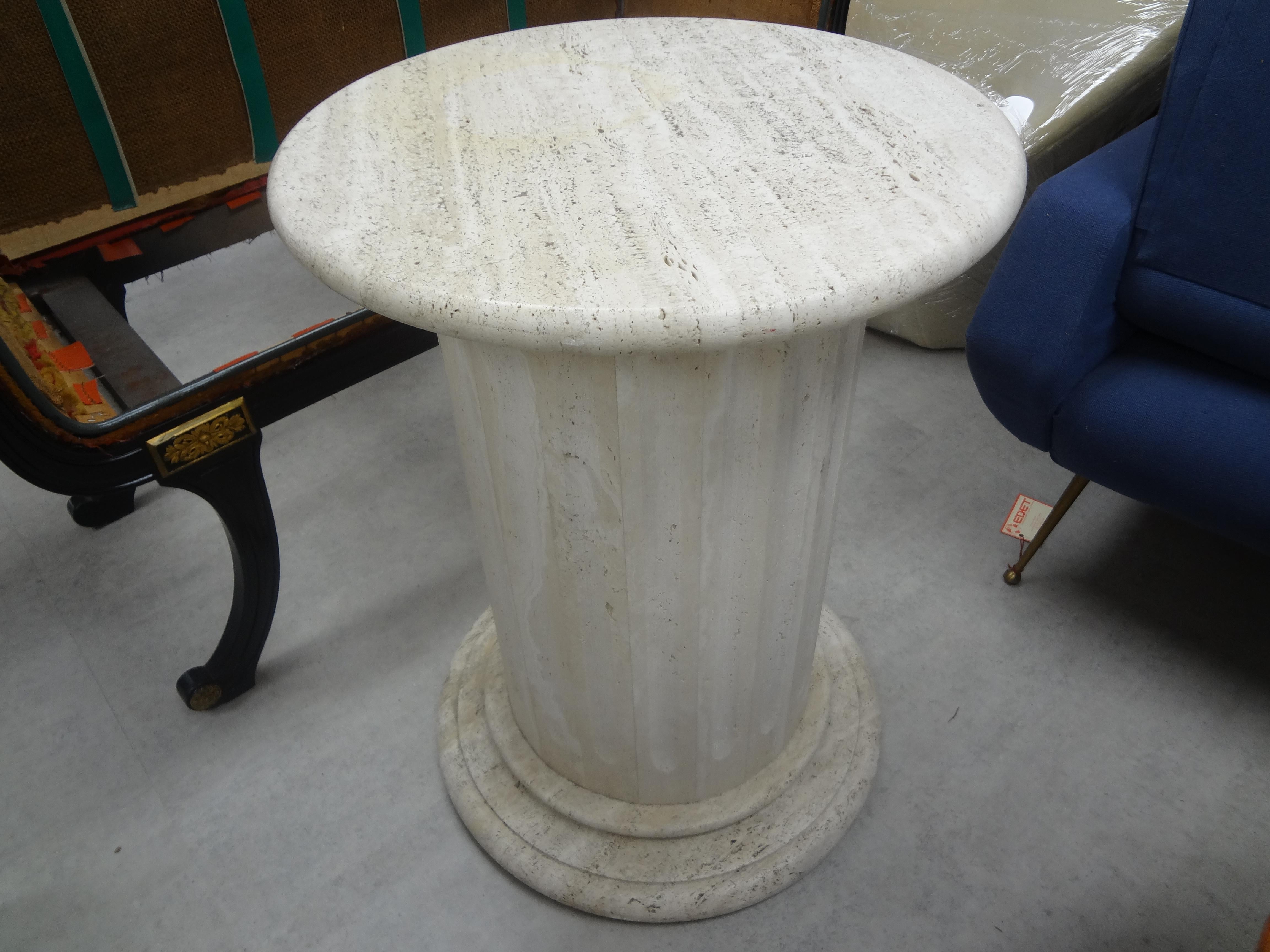 Italian Mario Bellini Style Fluted Travertine Pedestal or Table Base For Sale 1