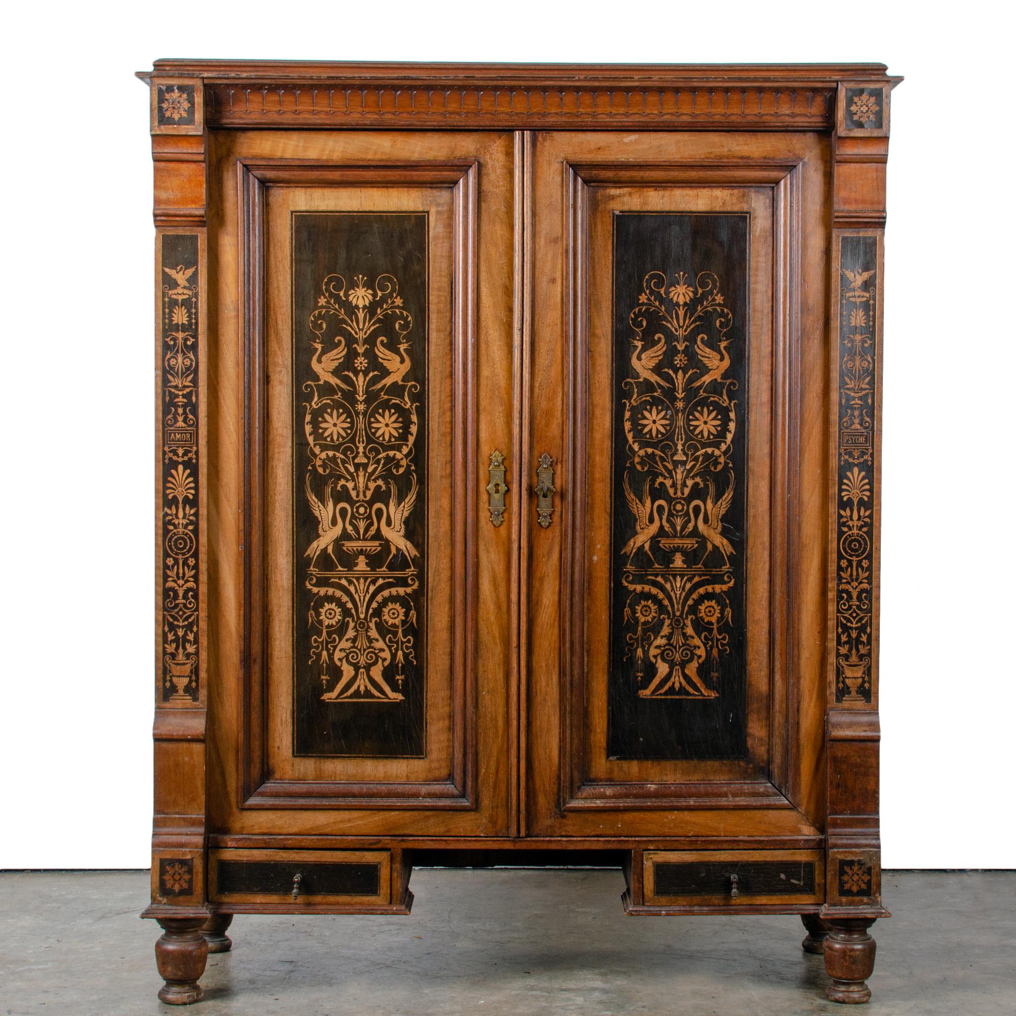 Cabinet Amor et Psyché en marqueterie italienne Bon état - En vente à Savannah, GA
