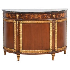 Italian marquetry and mahogany parcel gilt bow front cabinet