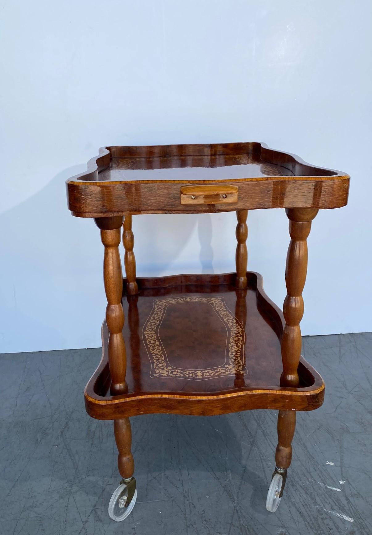 Italian Marquetry Bar Cart In Good Condition For Sale In Pomona, CA