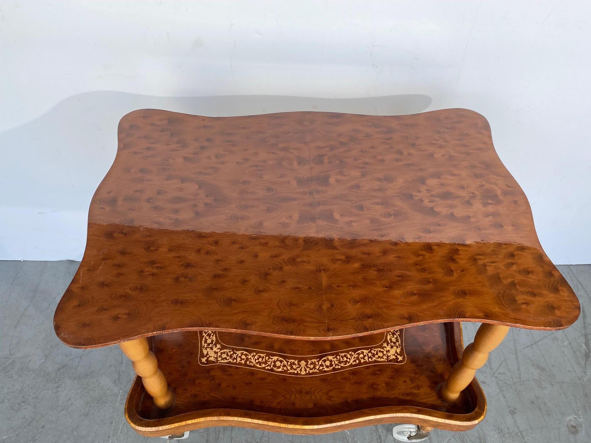 Wood Italian Marquetry Bar Cart For Sale