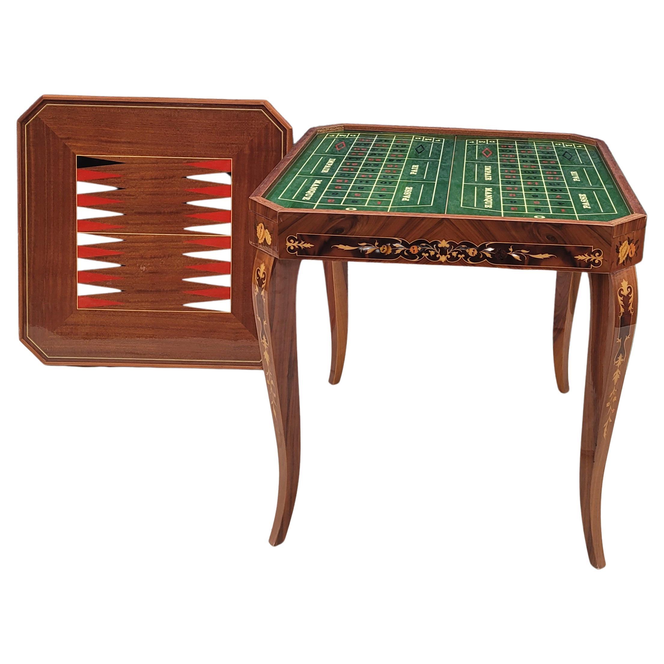 Inlay Italian Marquetry Burlwood and Mahogany Convertible Game Table