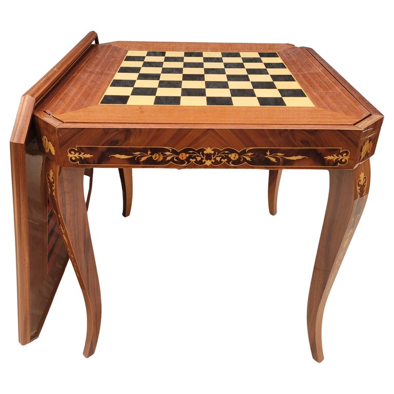 Italian Marquetry Burlwood and Mahogany Convertible Game Table For Sale