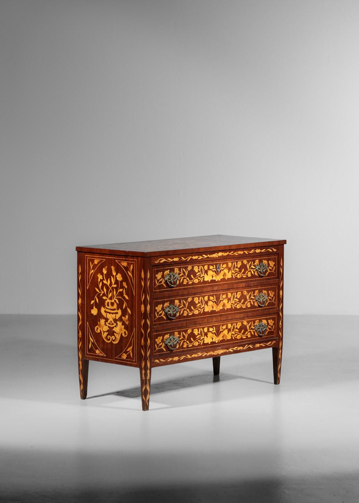French Italian Marquetry Chest of Drawers, 1940s