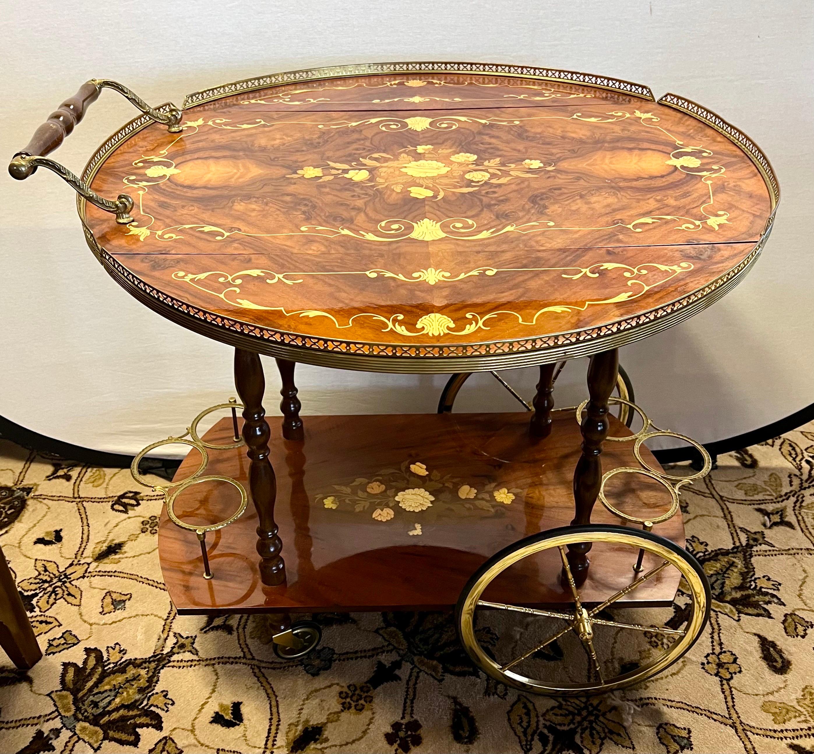 italian inlaid wood tea cart