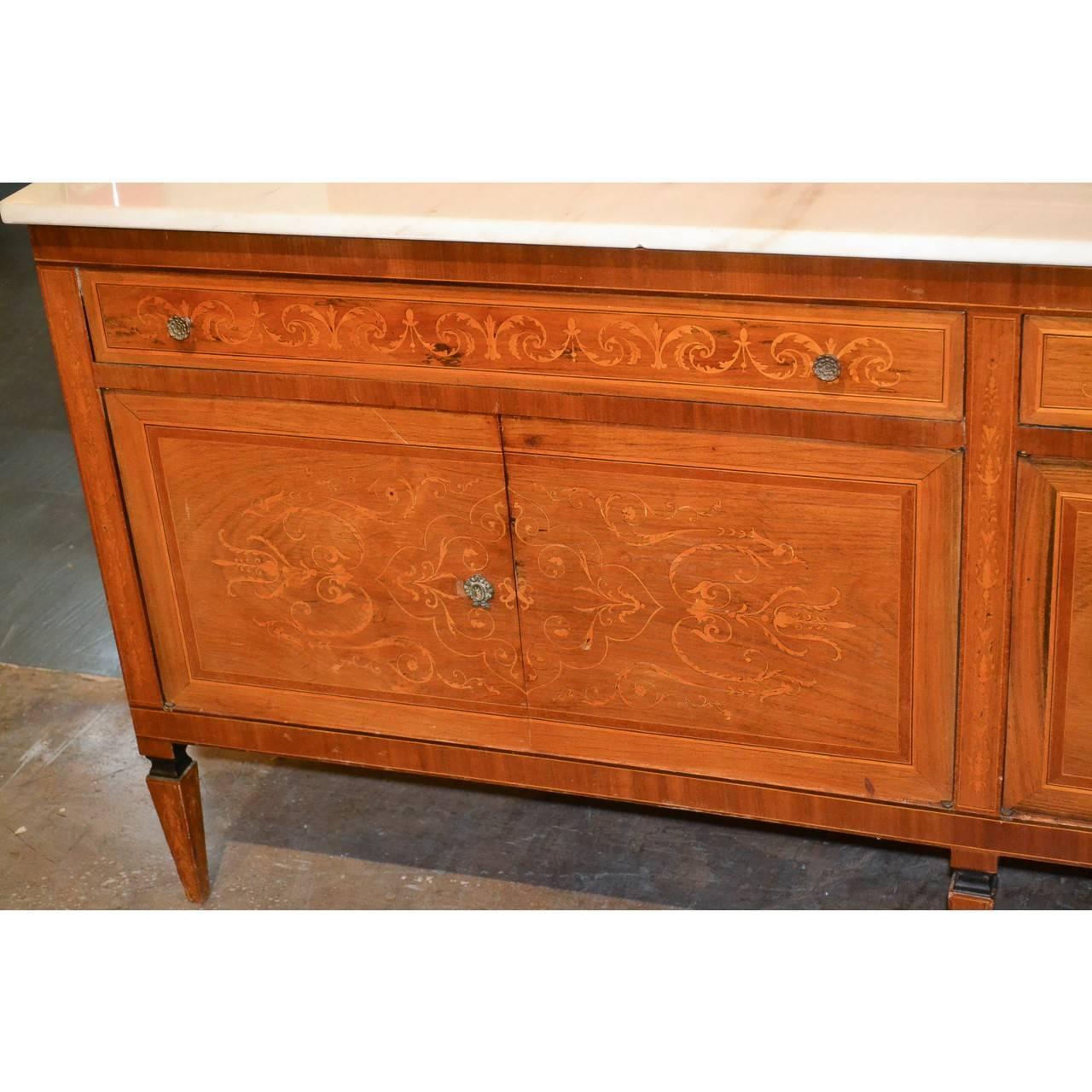 20th Century Italian Marquetry Inlaid Credenza or Sideboard