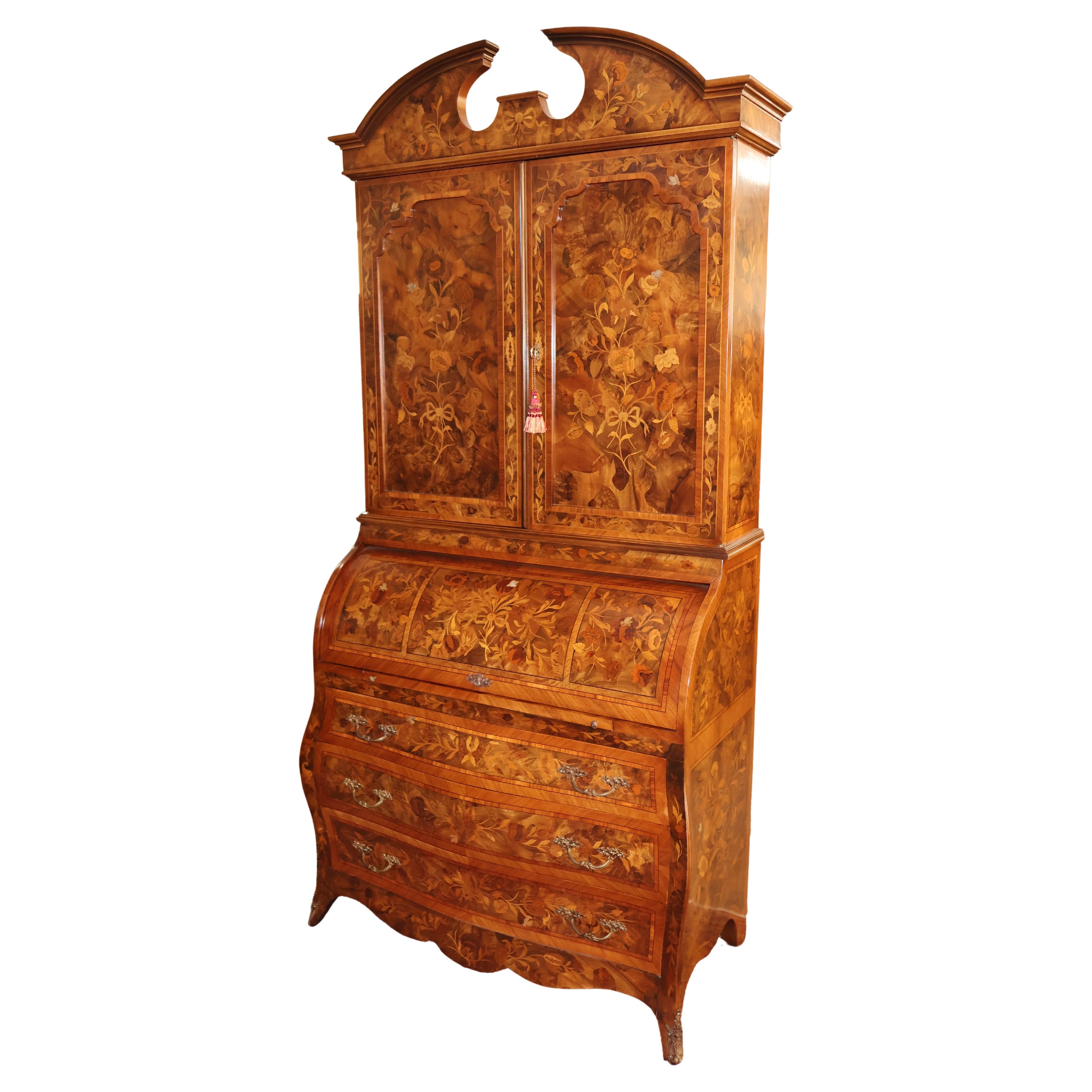 Italian Marquetry Inlaid Mixed Wood Maggiolini Style Secretary Desk