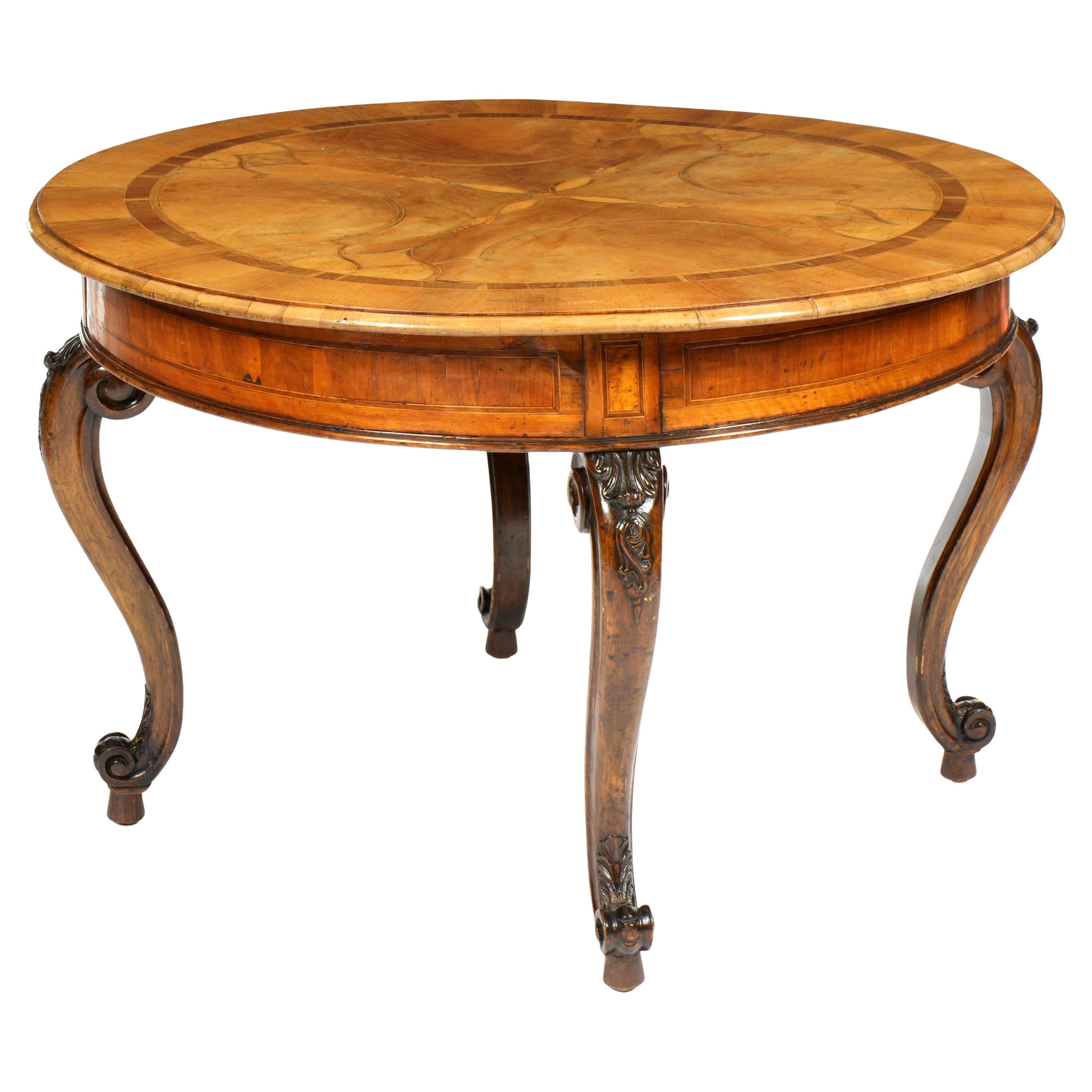 Italian Marquetry Inlaid Round Center Table For Sale