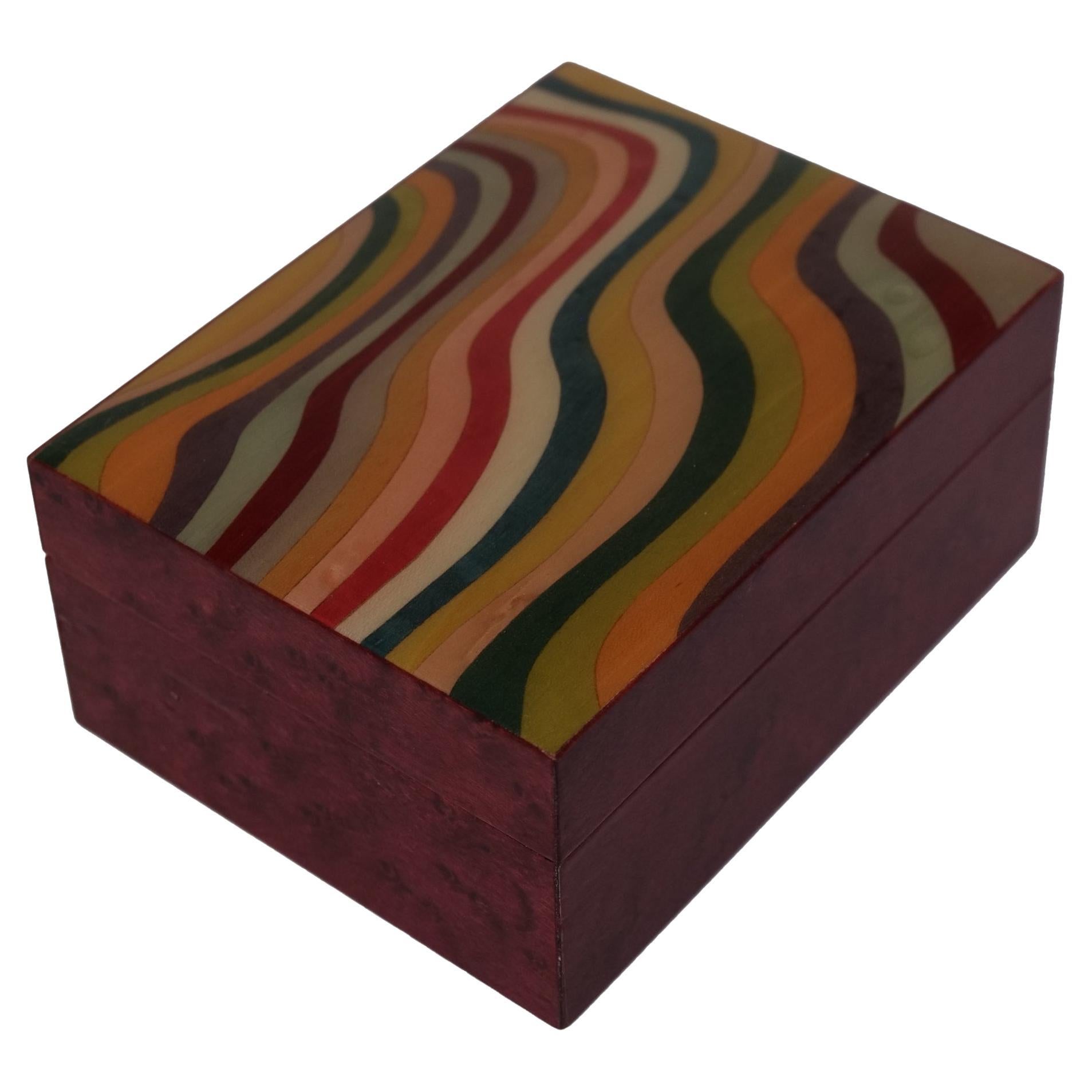 - Handmade for us by a fourth generation artisan in Sorrento, Italy
- A timeless heirloom that will be treasured forever.
- Each piece of wood has hand cut to create this unique geometric pattern
- The Mahogany box has been inlaid with Paduak,