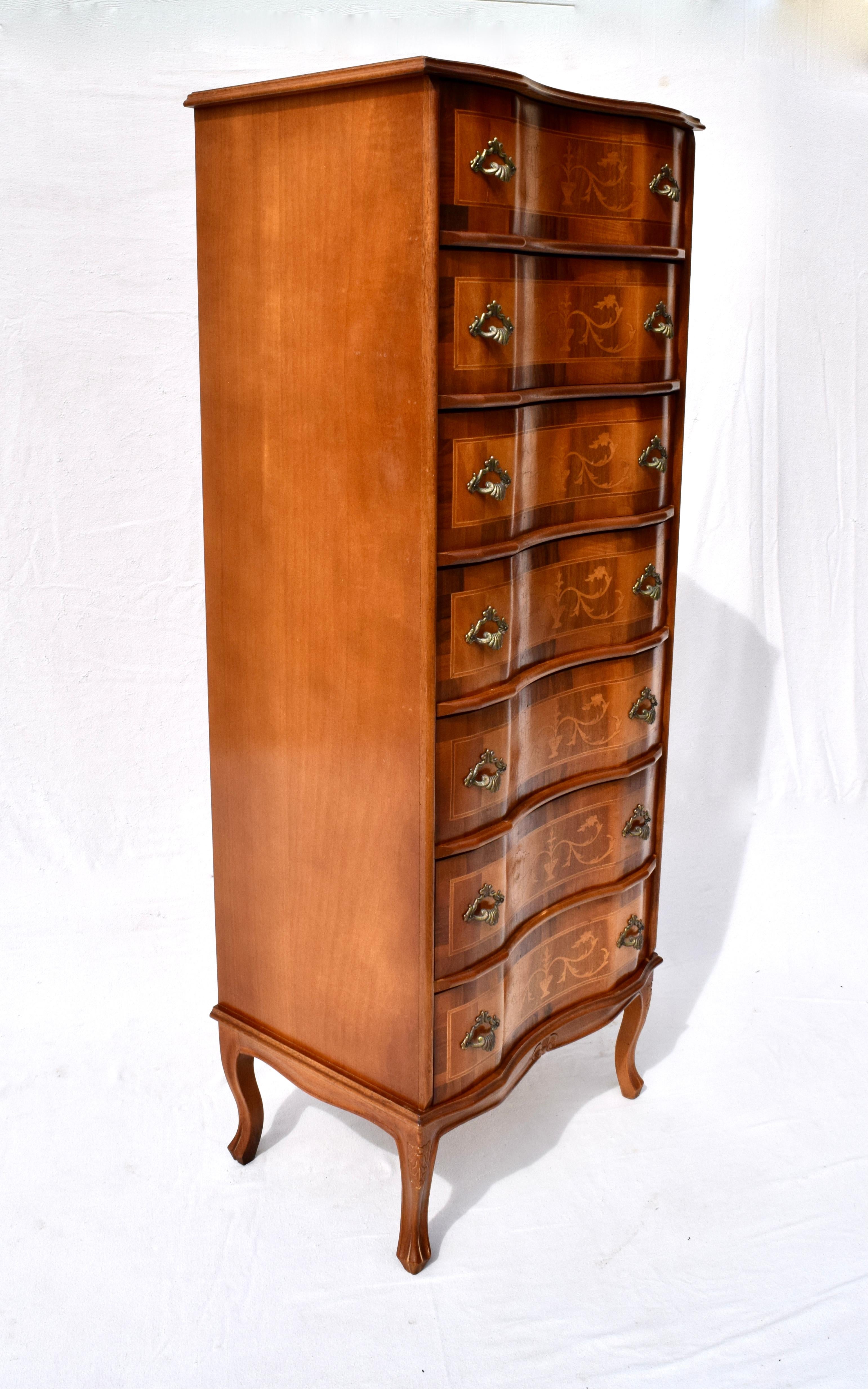 20th Century Italian Marquetry Louis XV Style Lingerie Chest of Drawers