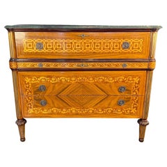 Commode secrétaire en marqueterie italienne avec dessus en marbre