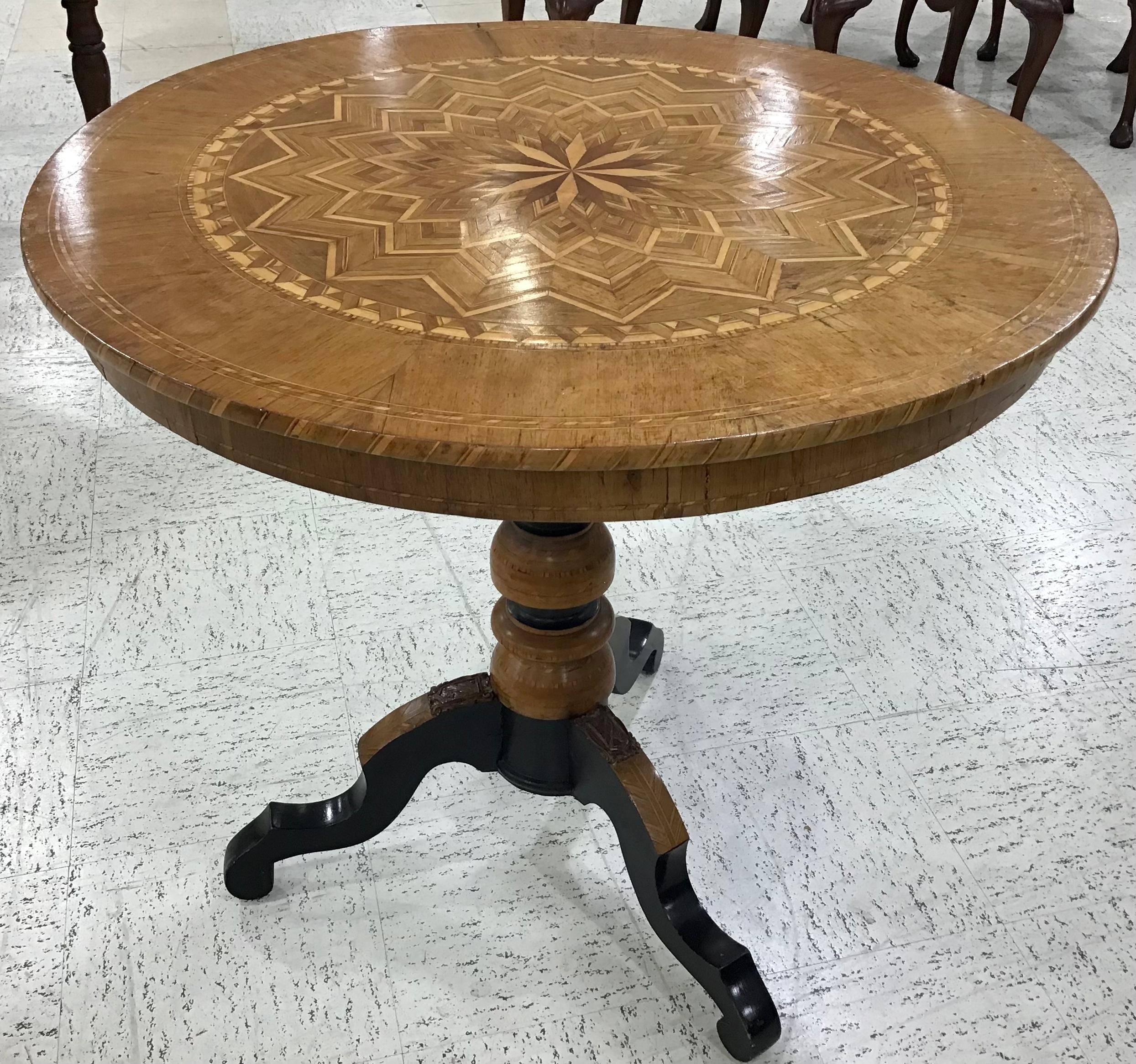 Walnut Italian Marquetry Round Side Table from Sorrento
