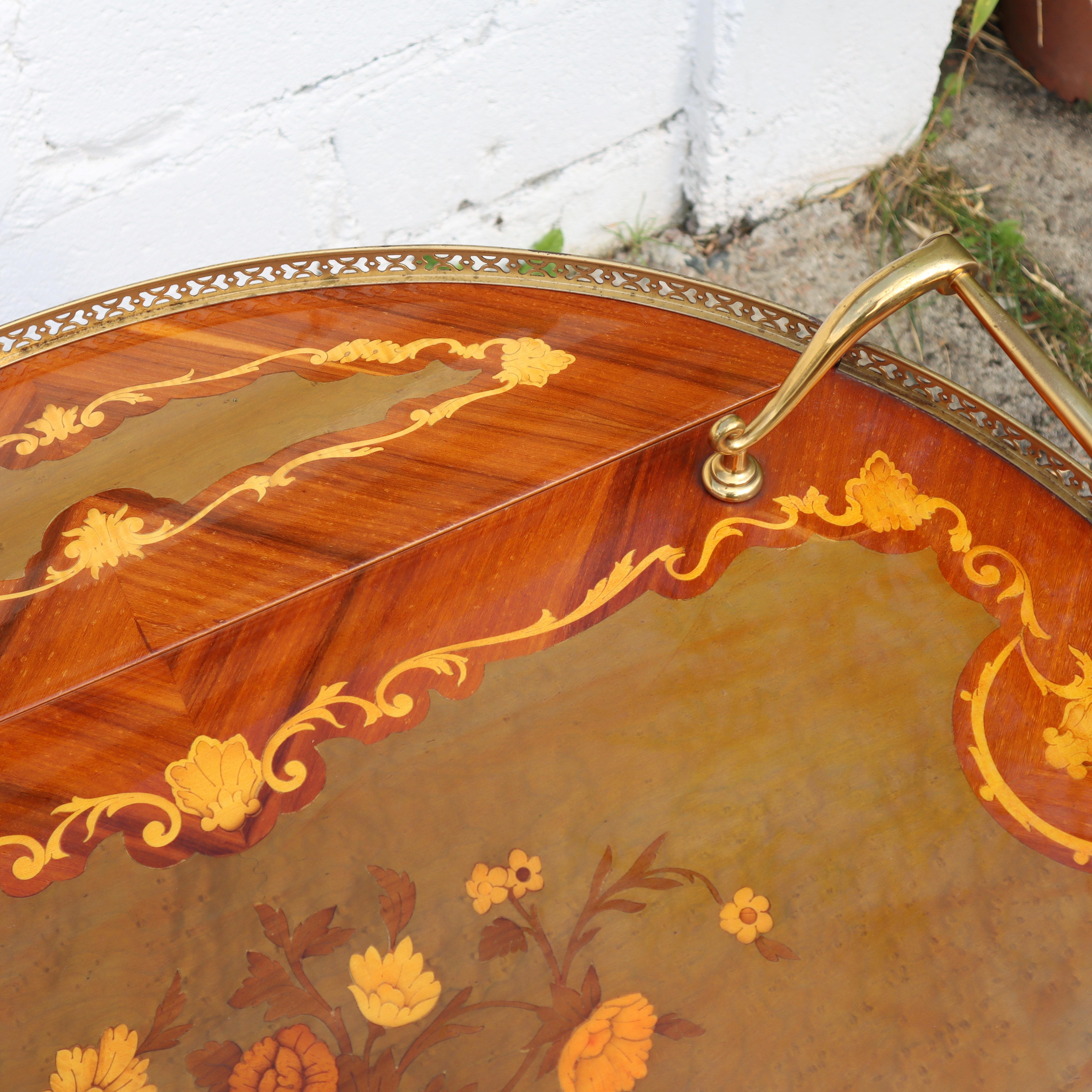 Italian Marquetry Two Tier Drop Leaf Bar Cart-Neoclassical Dessert-Bar Trolley 8