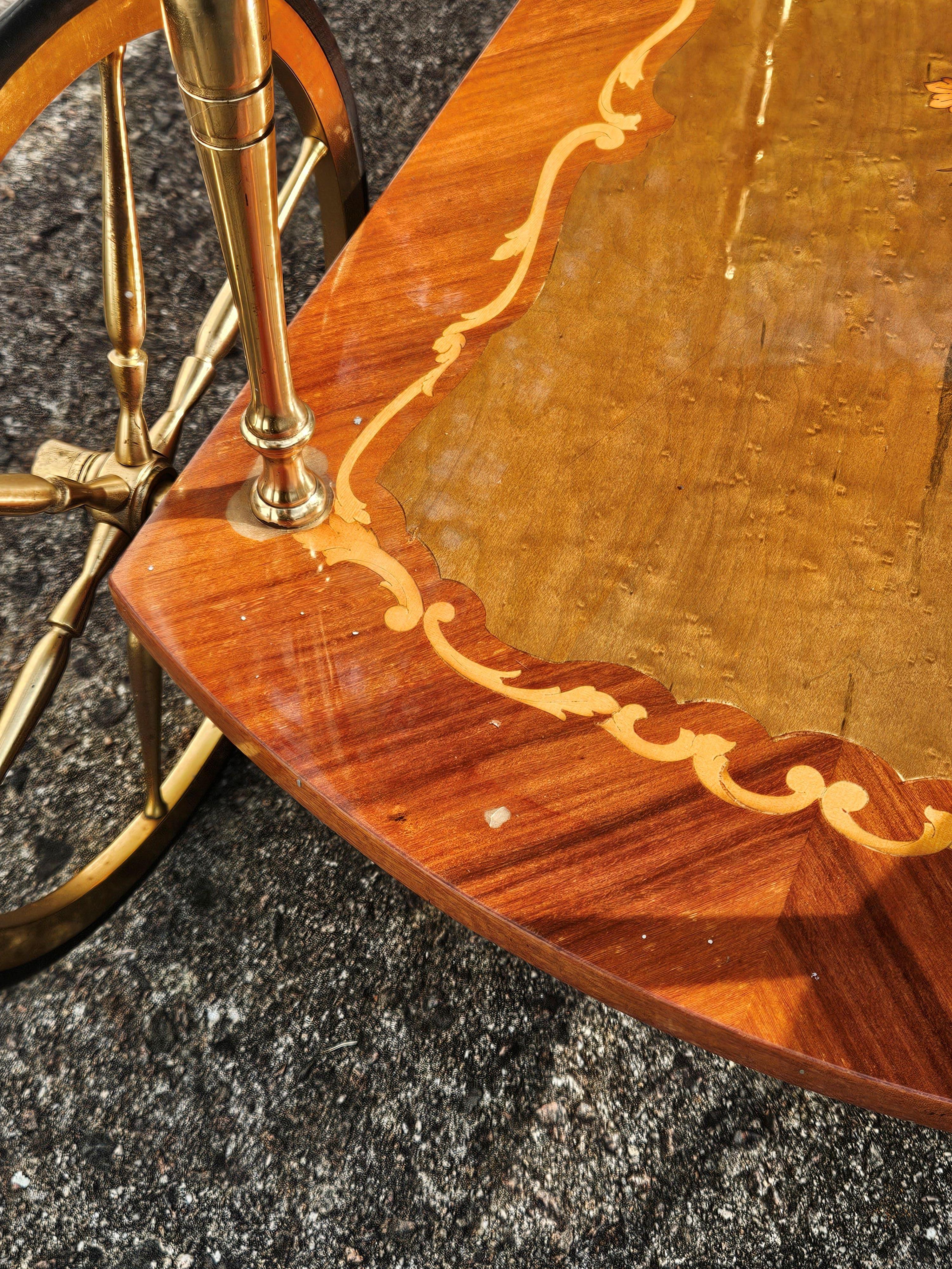 Italian Marquetry Two Tier Drop Leaf Bar Cart-Neoclassical Dessert-Bar Trolley 10