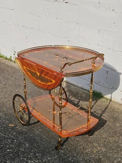 Carrello da bar a due piani con intarsio italiano - carrello da dessert e bar neoclassico