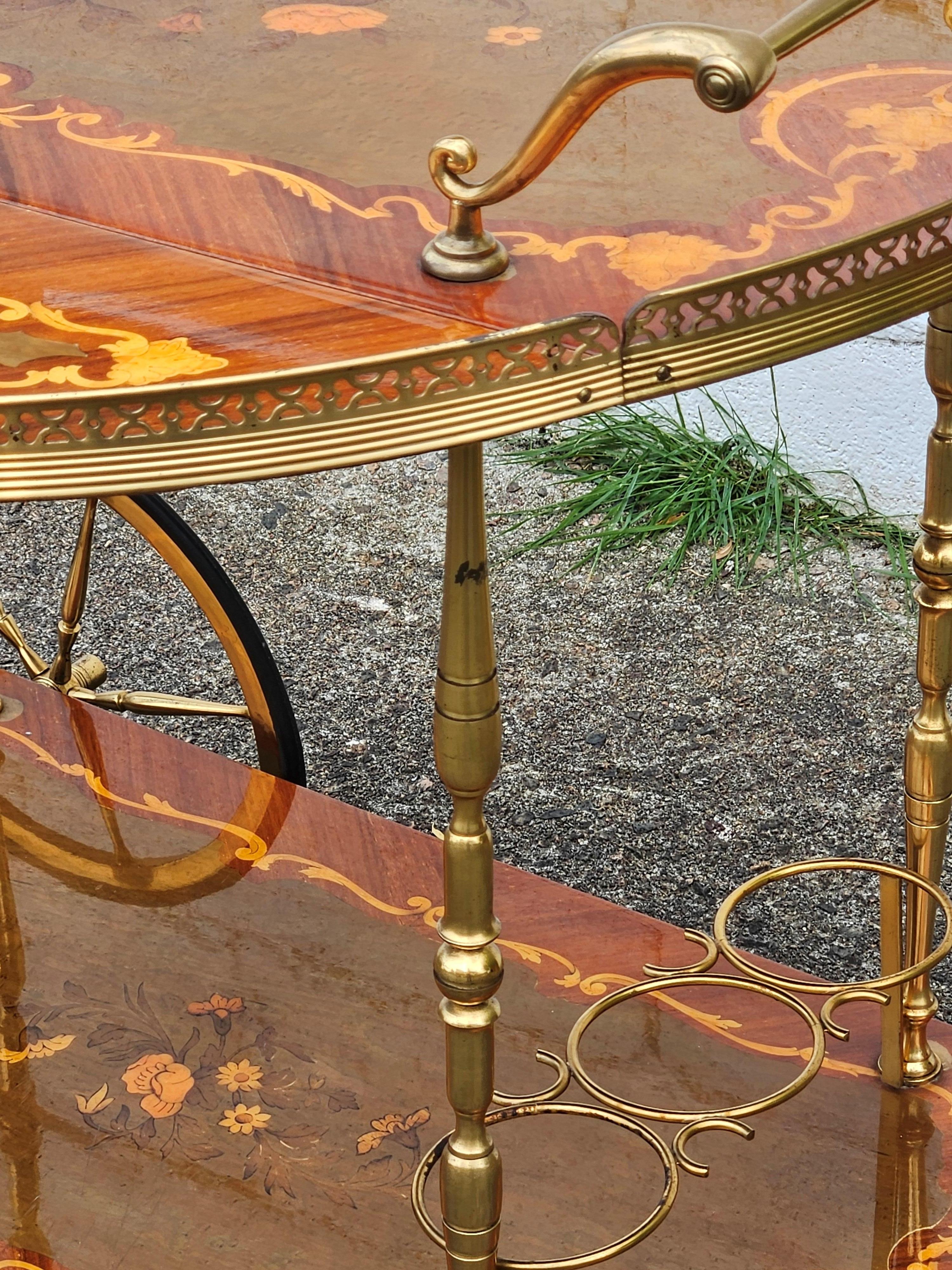 Italian Marquetry Two Tier Drop Leaf Bar Cart-Neoclassical Dessert-Bar Trolley 1