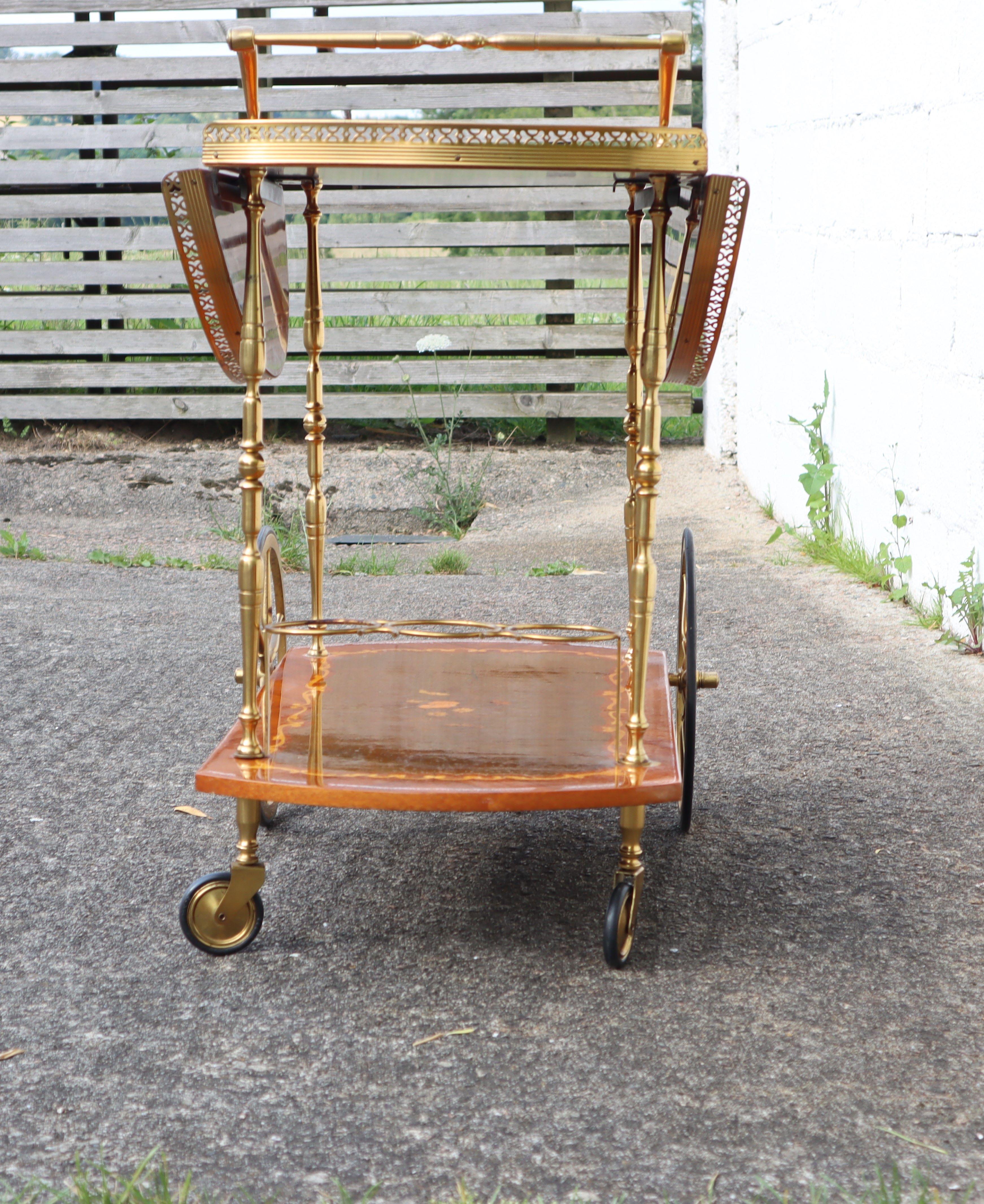 Italian Marquetry Two Tier Drop Leaf Bar Cart-Neoclassical Dessert-Bar Trolley 2