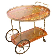Italian Marquetry Two Tier Drop Leaf Bar Cart-Neoclassical Dessert-Bar Trolley