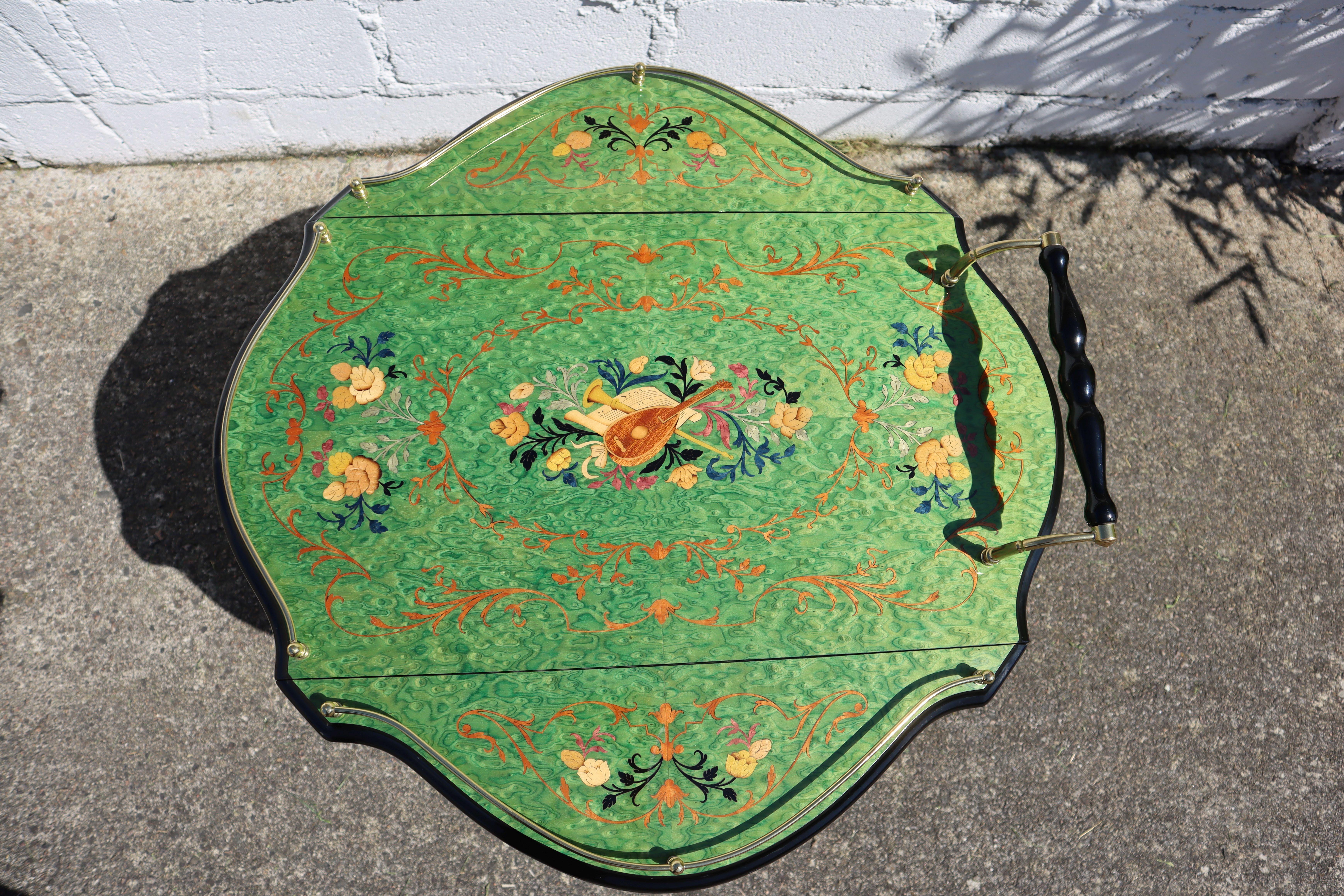 Italian Marquetry Two Tier Drop Leaf Bar Cart-Vintage emerald Dessert-Bar Cart 8