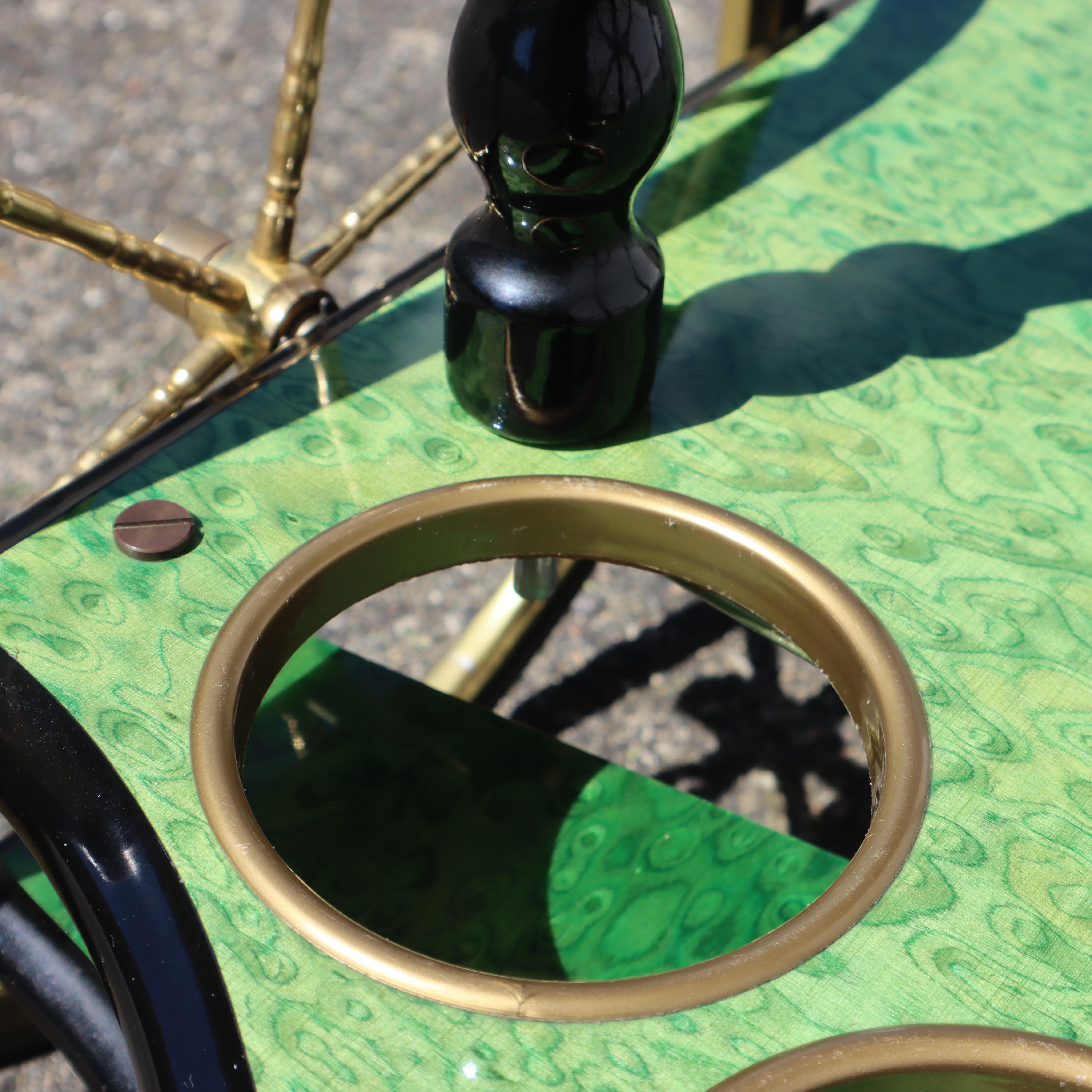 Italian Marquetry Two Tier Drop Leaf Bar Cart-Vintage emerald Dessert-Bar Cart 13