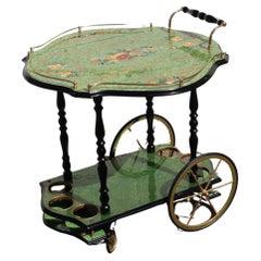Italian Marquetry Two Tier Drop Leaf Bar Cart-Vintage emerald Dessert-Bar Cart