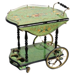 Italian Marquetry Two Tier Drop Leaf Bar Cart-Used emerald Dessert-Bar Cart