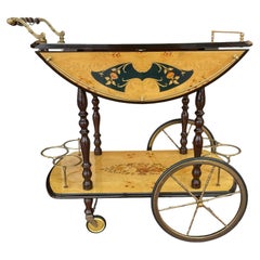Antique Italian Marquetry Wood Bar Cart, Dessert Cart, End Table, or Bath Cart Trolley