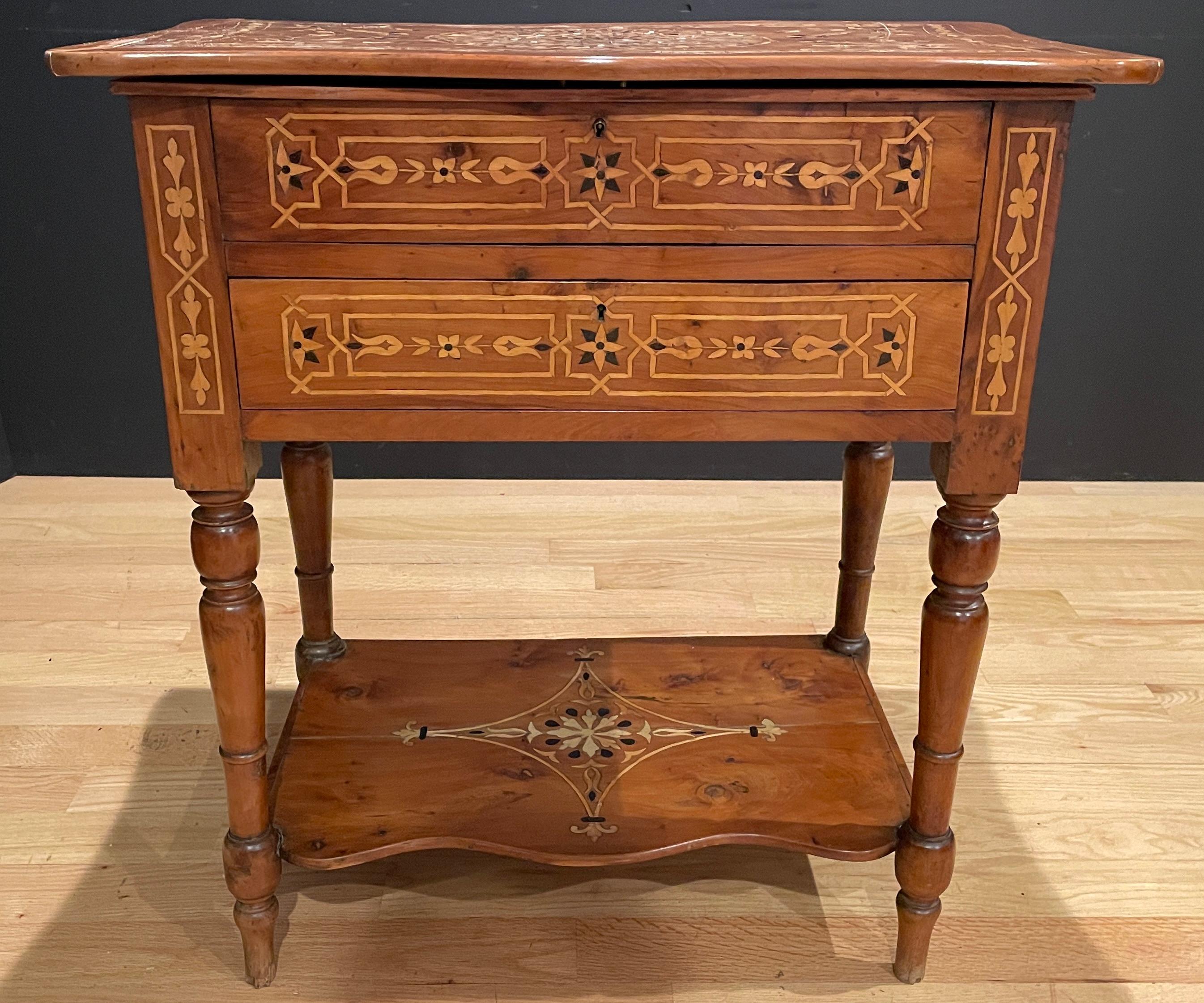 Italian Marquetry Work Table In Good Condition For Sale In Norwood, NJ