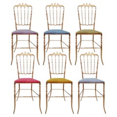 Italian Massive Brass Chairs by Chiavari, Upholstery Colored Velvet